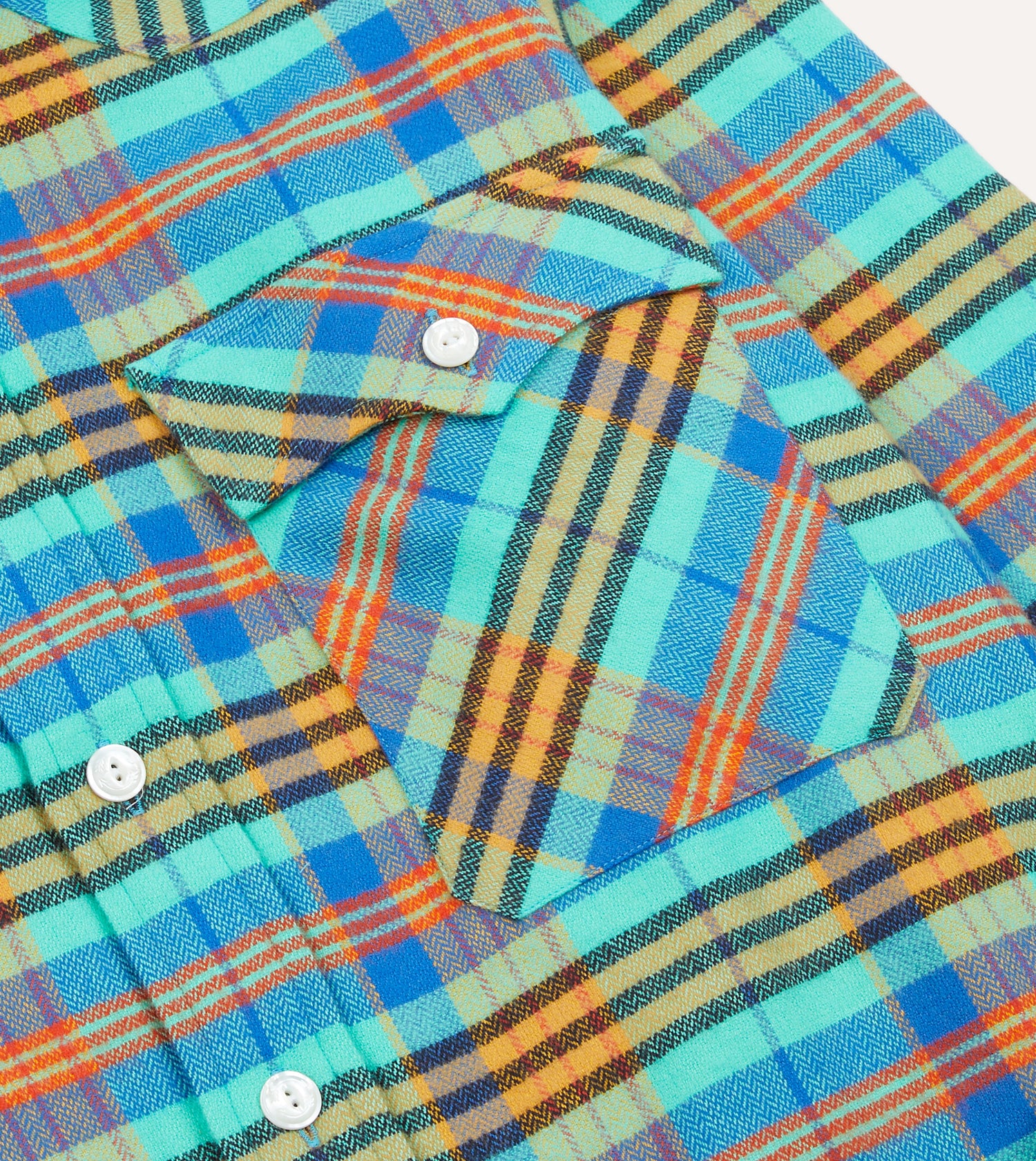 Light Blue Check Brushed Cotton Two-Pocket Western Shirt