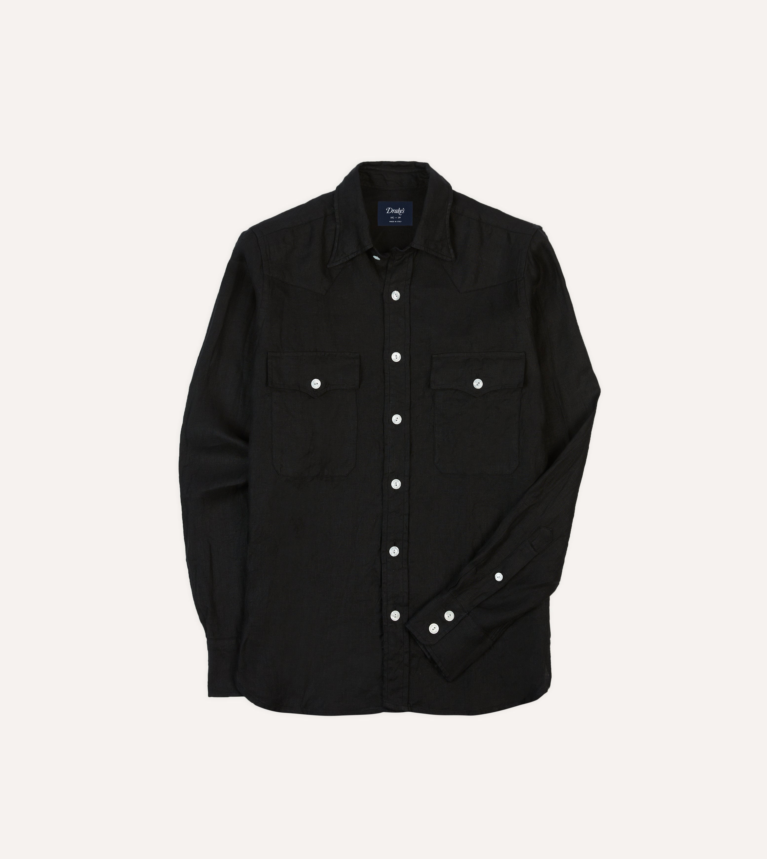 Black Linen Twill Two-Pocket Western Shirt