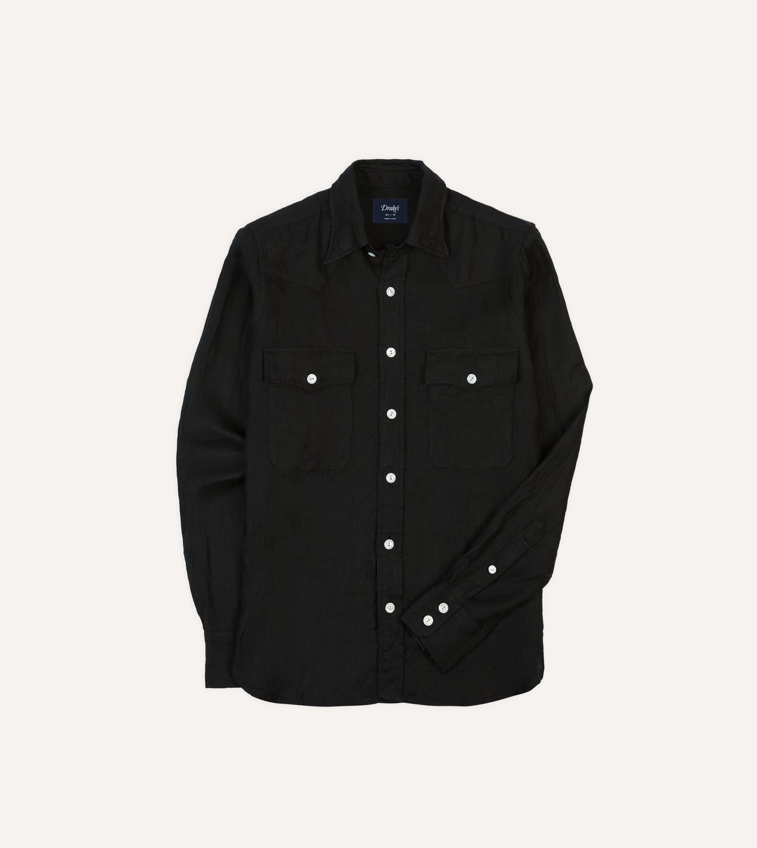 Black Linen Twill Two-Pocket Western Shirt