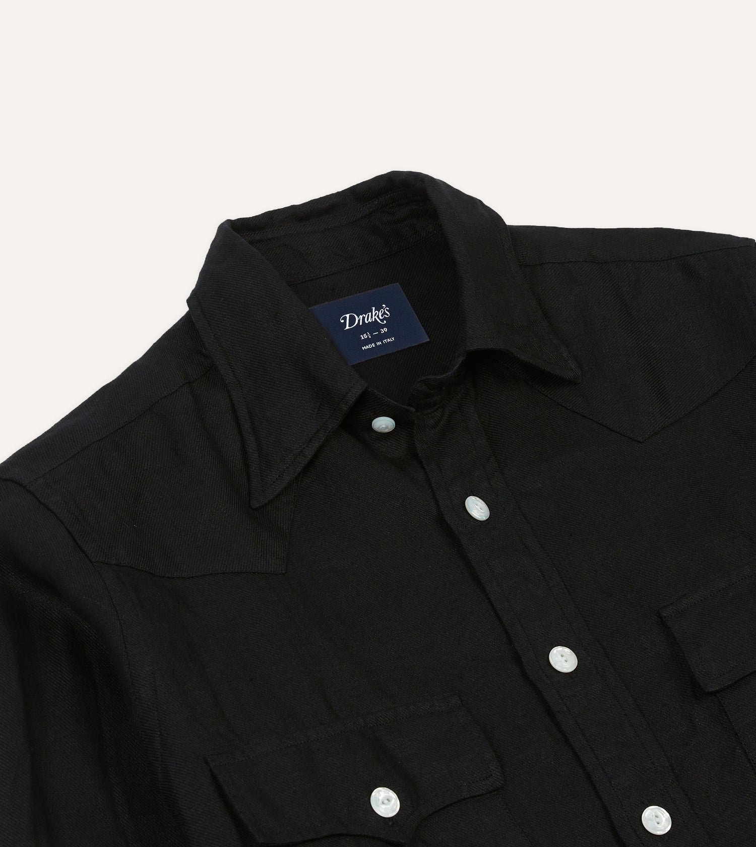 Black Linen Twill Two-Pocket Western Shirt