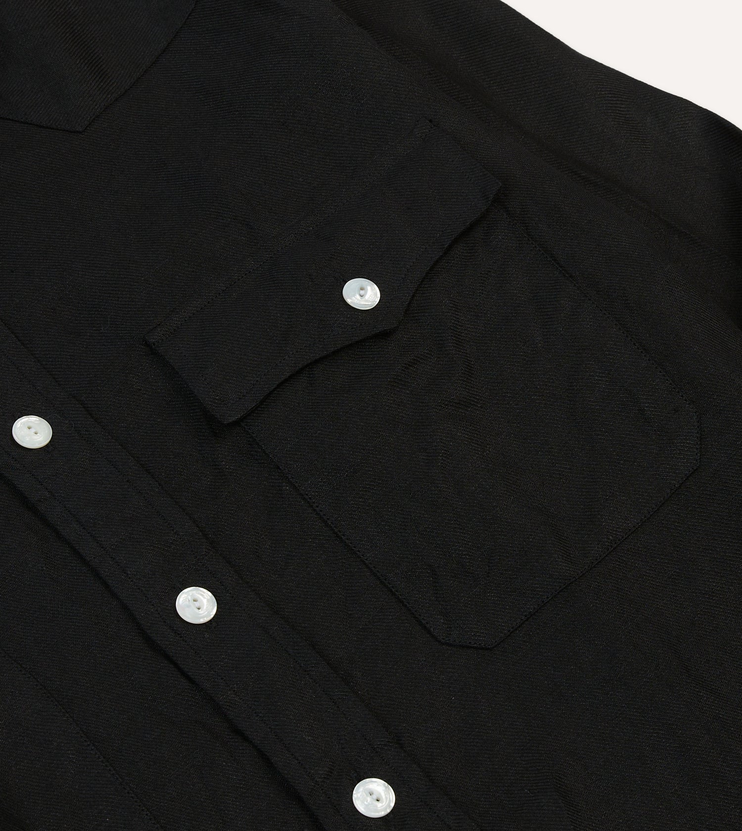 Black Linen Twill Two-Pocket Western Shirt