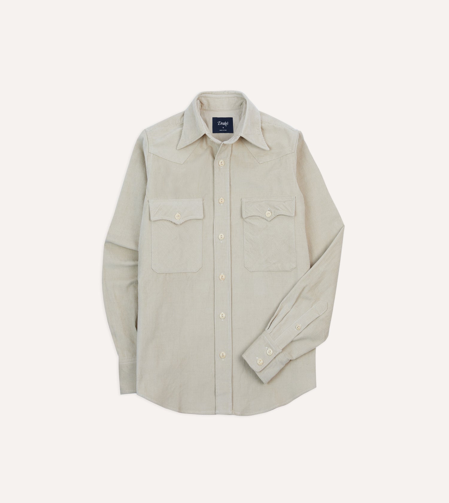 Ecru Corduroy Two-Pocket Western Shirt