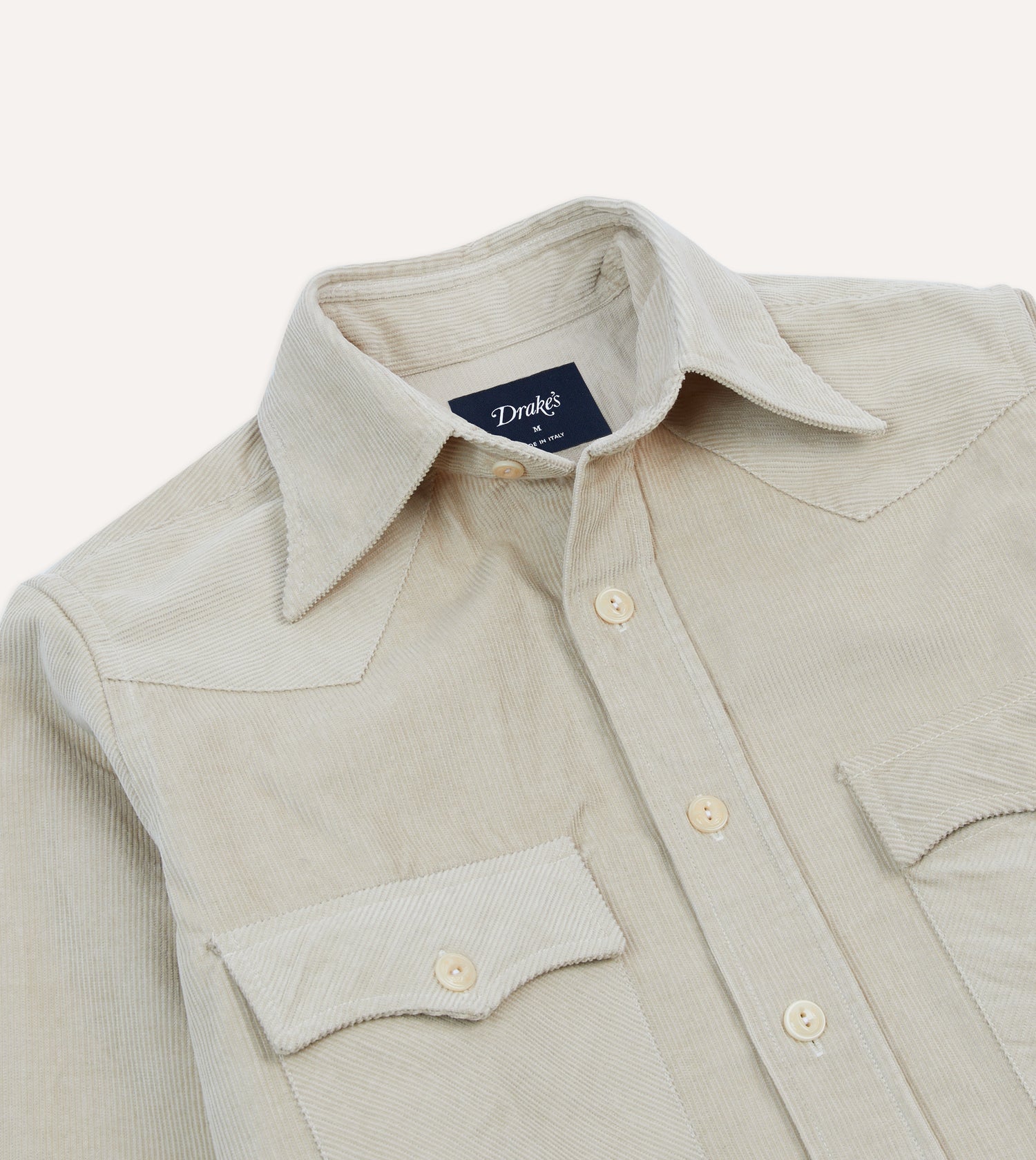Ecru Corduroy Two-Pocket Western Shirt