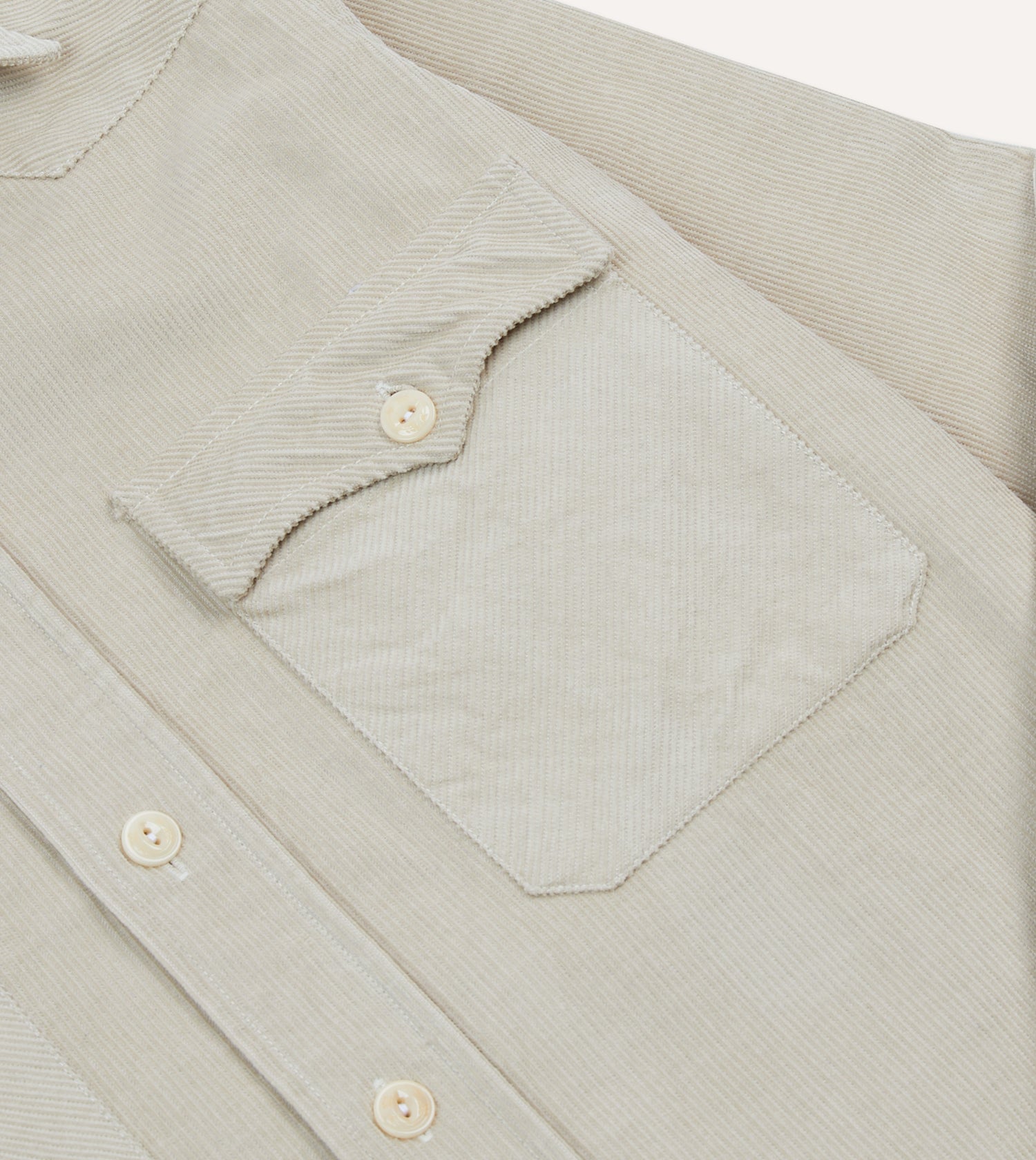 Ecru Corduroy Two-Pocket Western Shirt