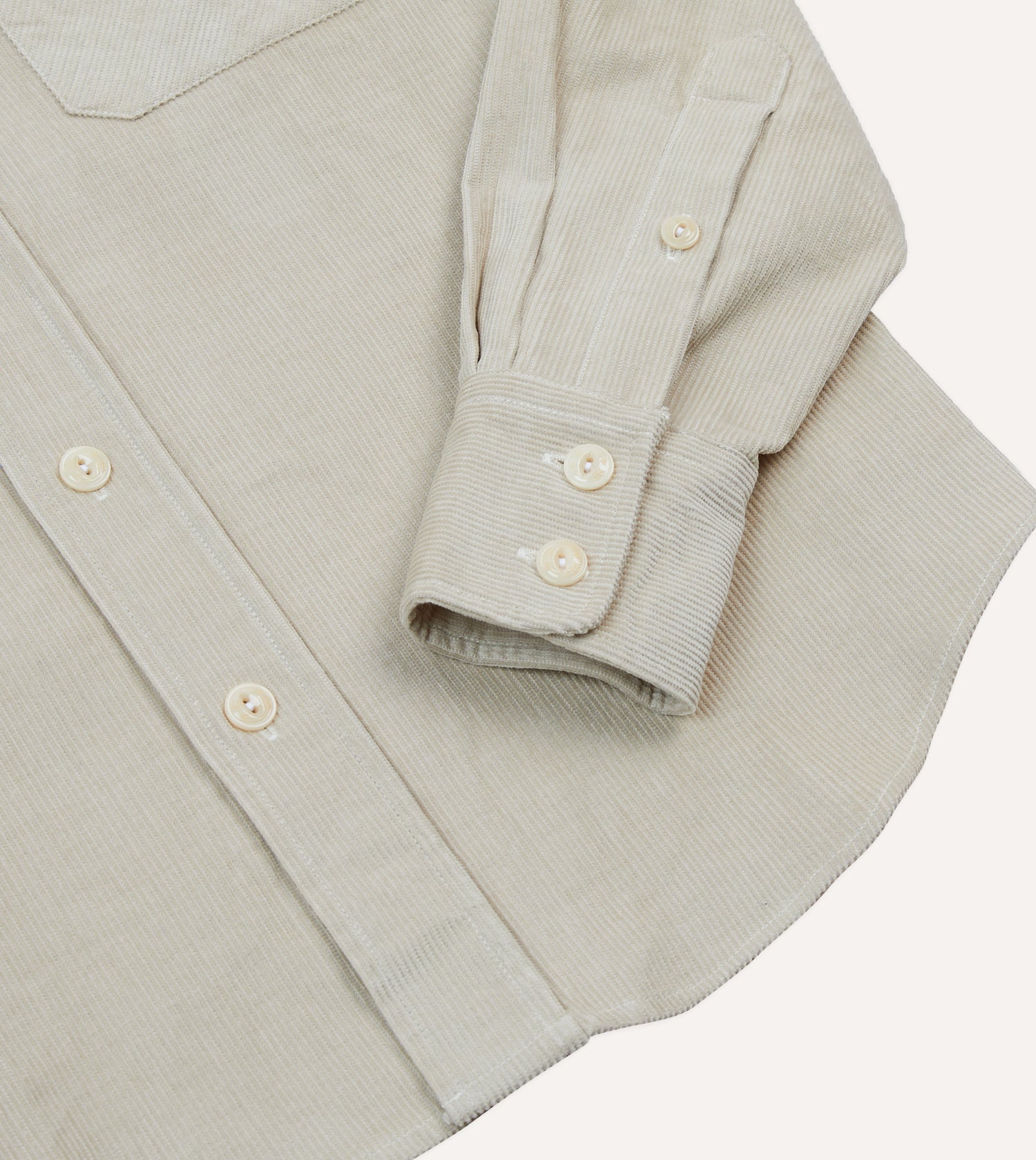 Ecru Corduroy Two-Pocket Western Shirt