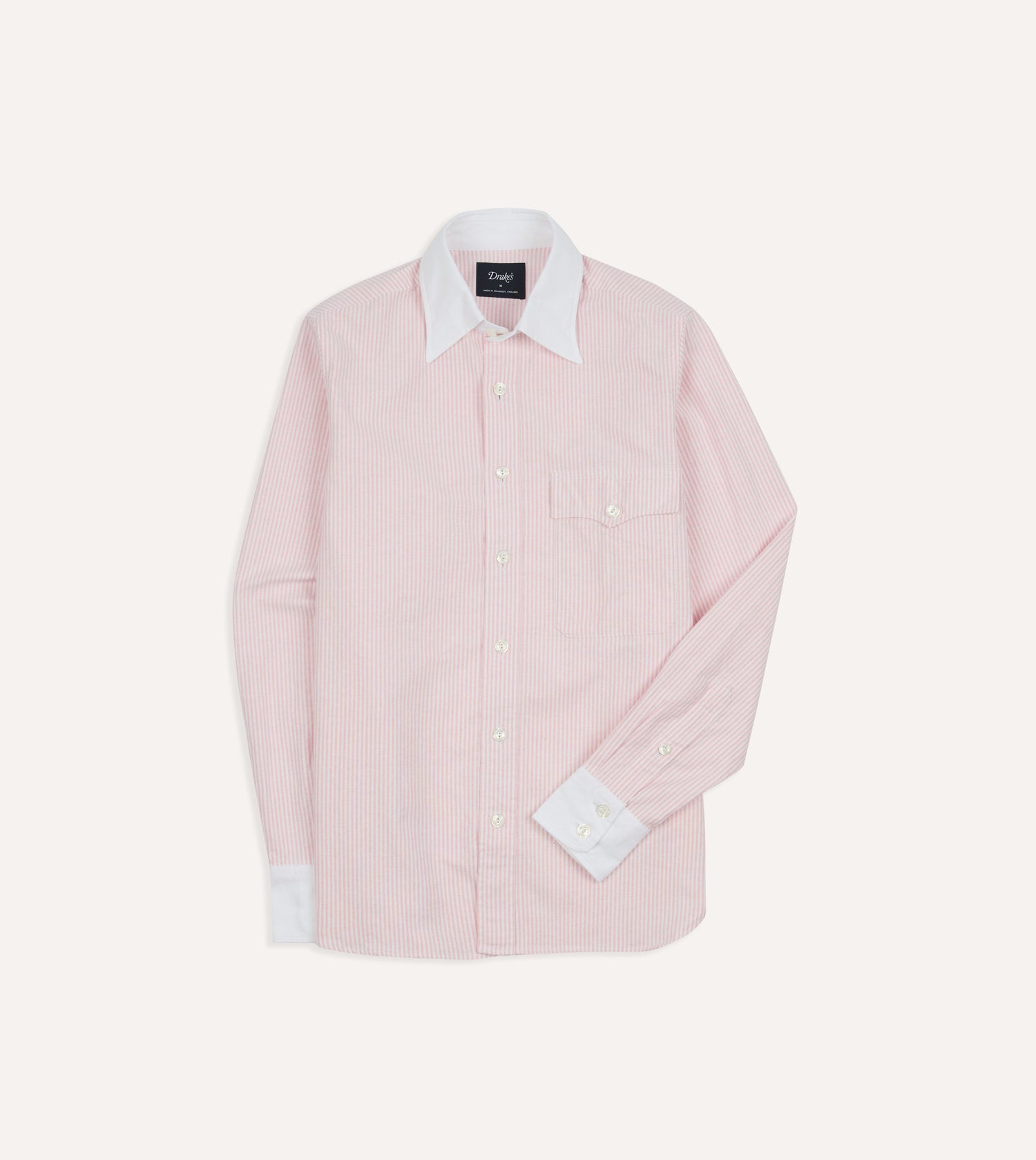 Pink Ticking Stripe Cotton Oxford Long Point Collar Western Shirt
