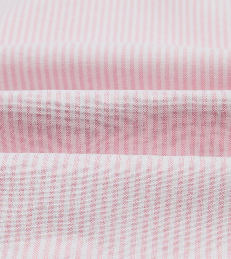 Pink Ticking Stripe Cotton Oxford Long Point Collar Western Shirt