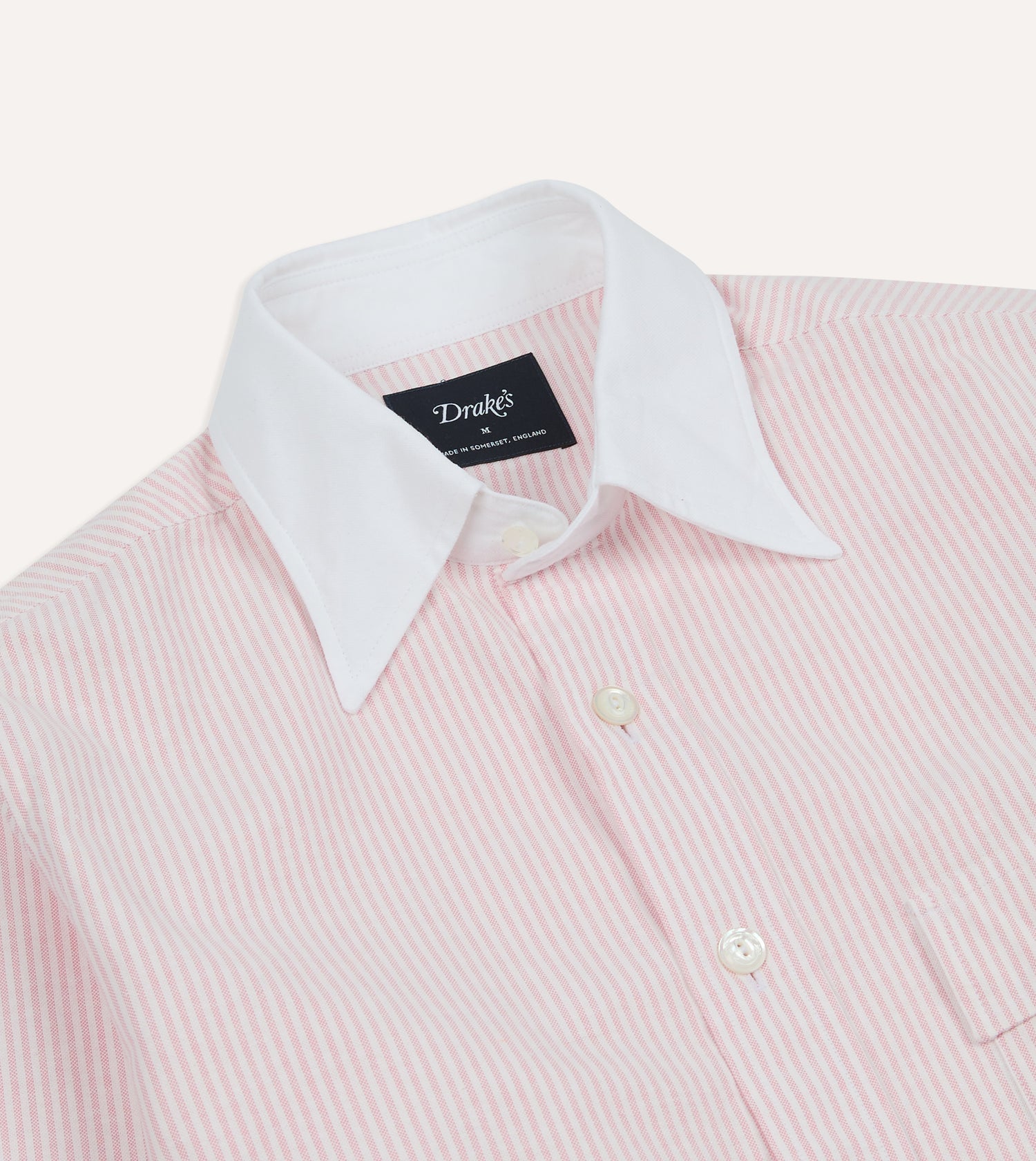 Pink Ticking Stripe Cotton Oxford Long Point Collar Western Shirt