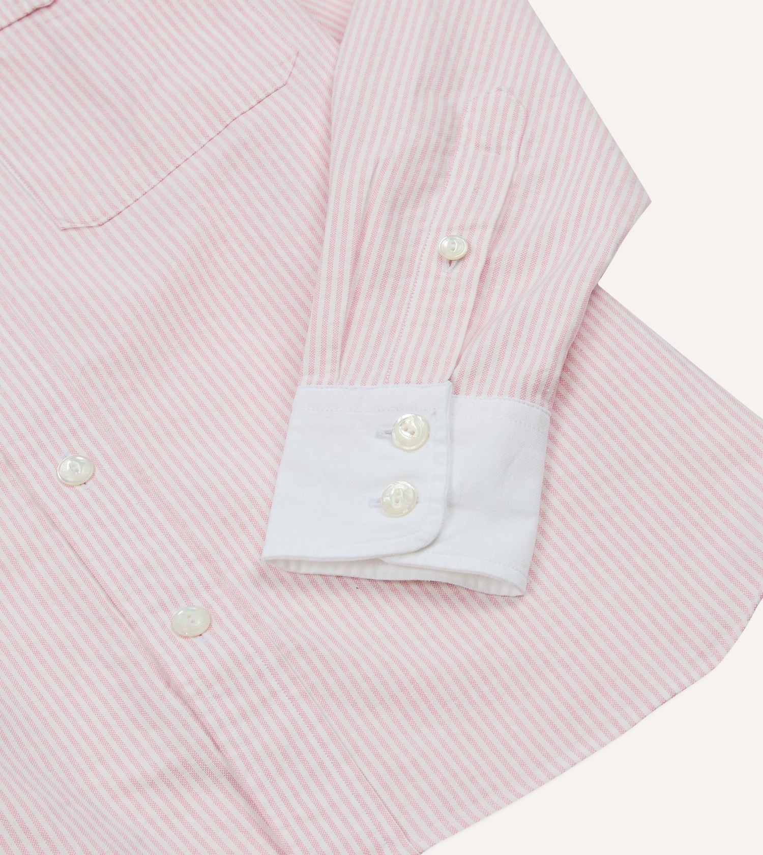 Pink Ticking Stripe Cotton Oxford Long Point Collar Western Shirt
