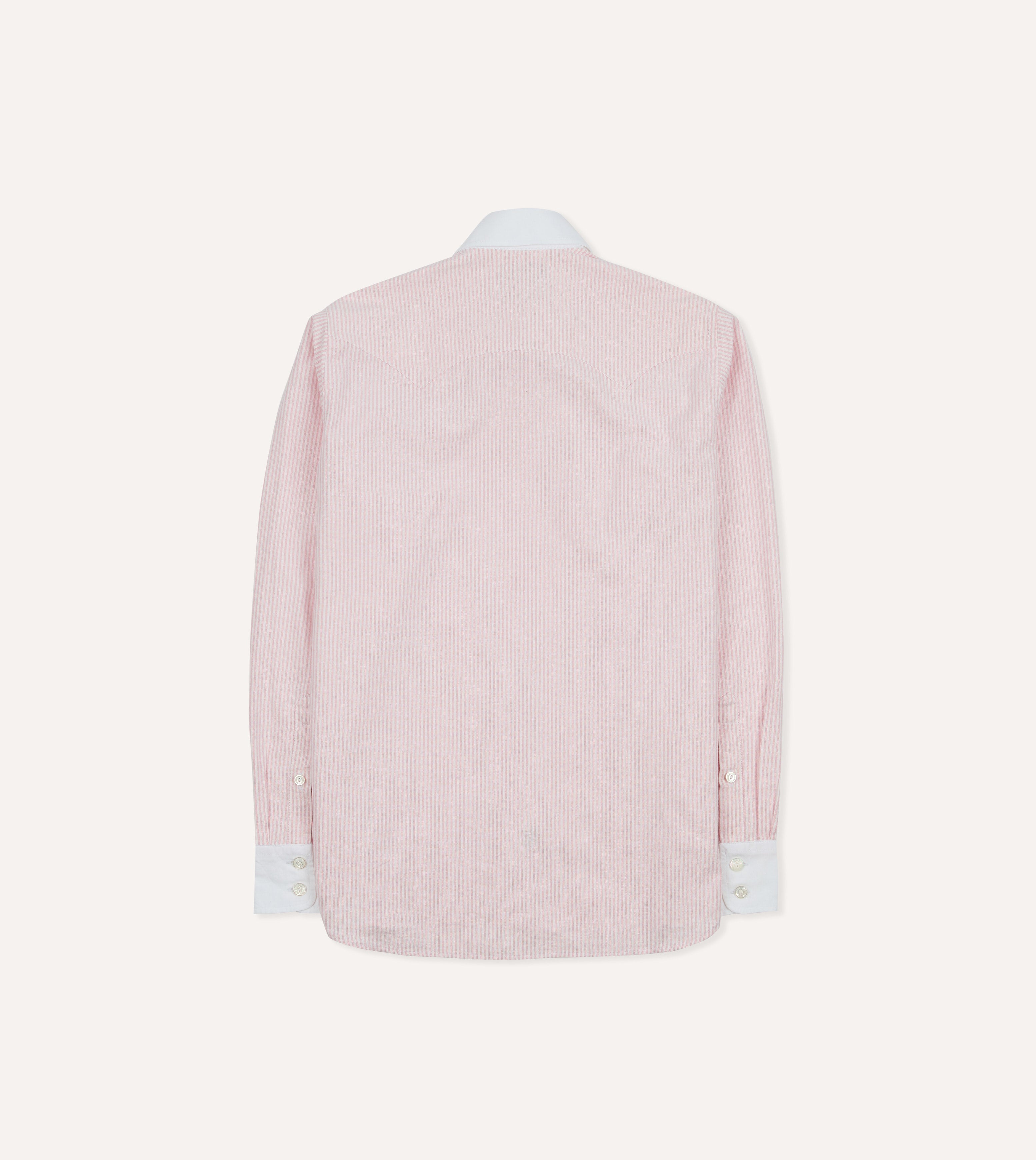 Pink Ticking Stripe Cotton Oxford Long Point Collar Western Shirt