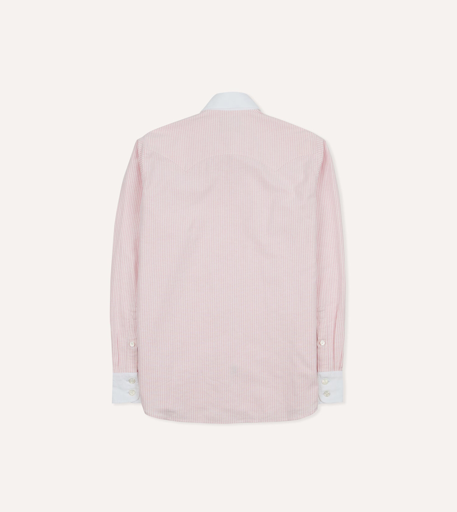 Pink Ticking Stripe Cotton Oxford Long Point Collar Western Shirt
