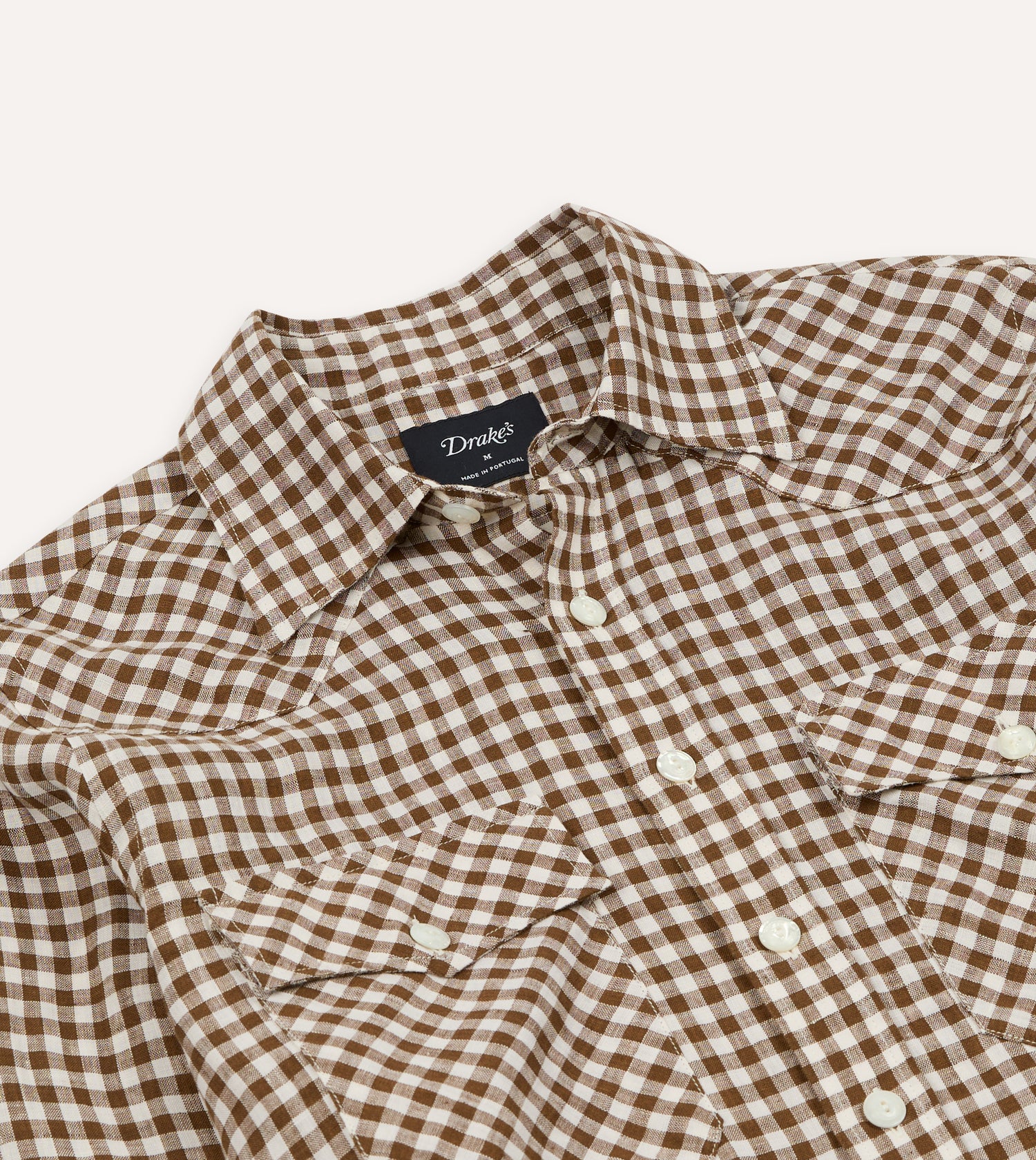 Brown Gingham Check Linen Two-Pocket Western Shirt