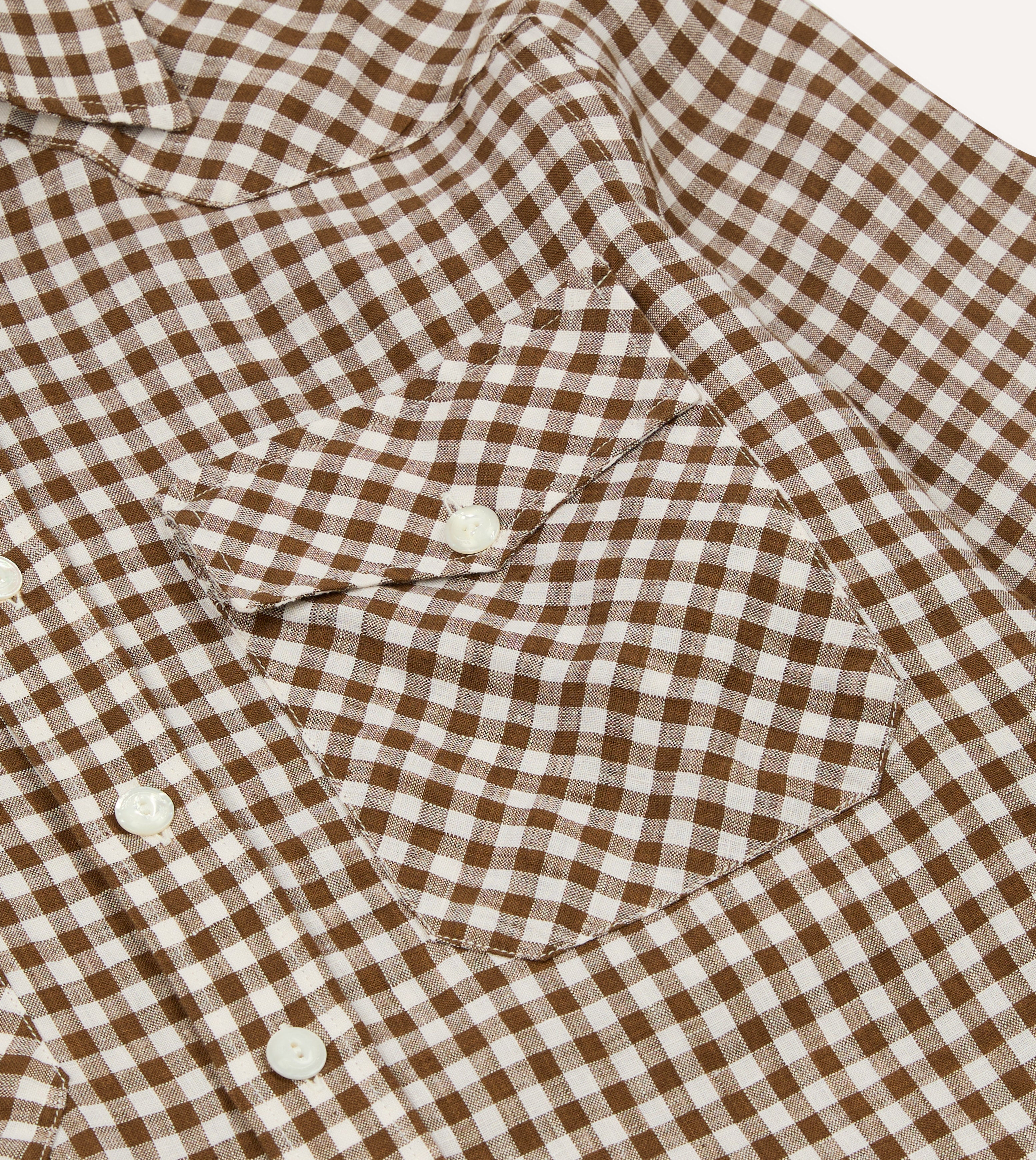 Brown Gingham Check Linen Two-Pocket Western Shirt – Drakes US