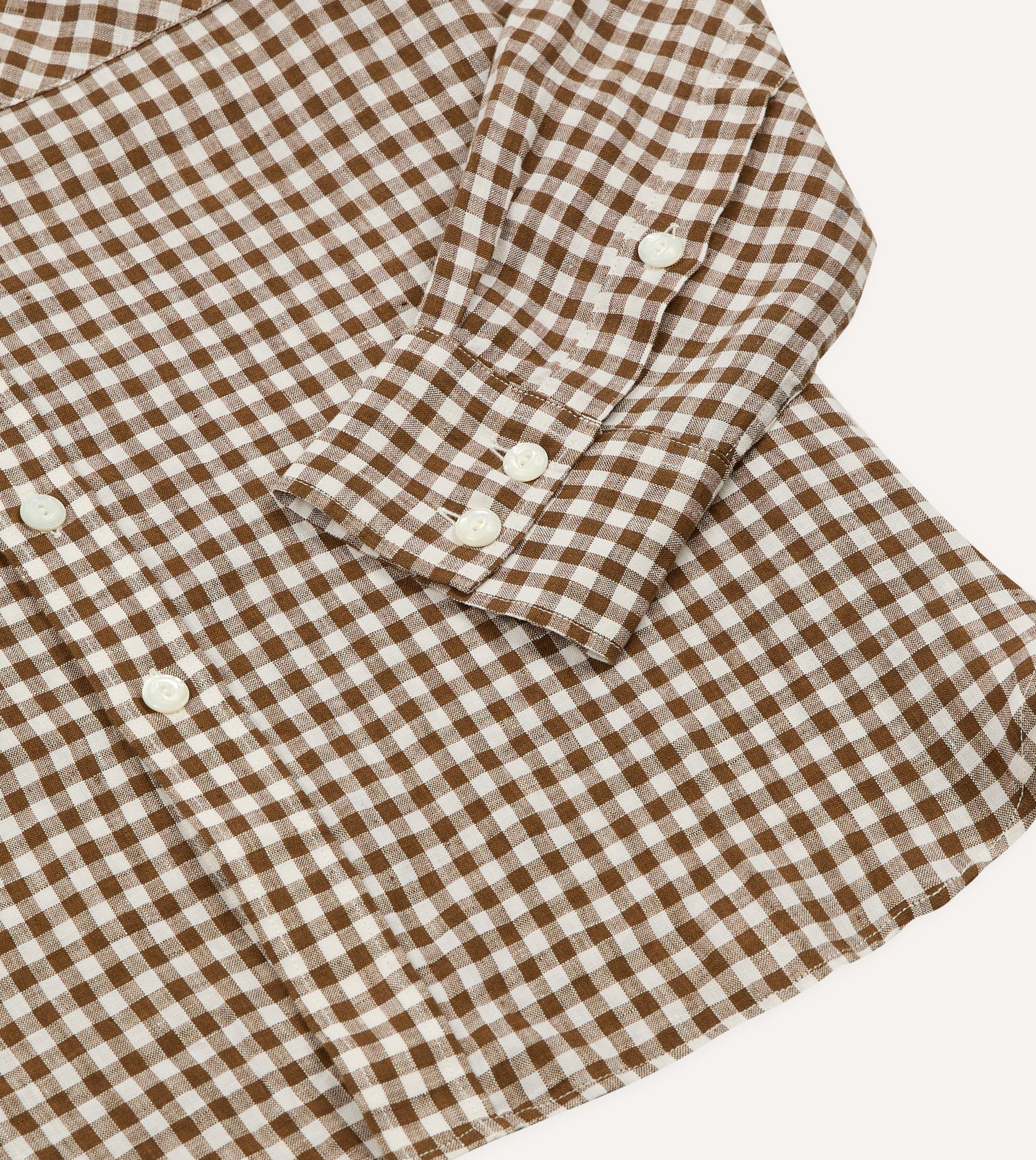 Brown Gingham Check Linen Two-Pocket Western Shirt