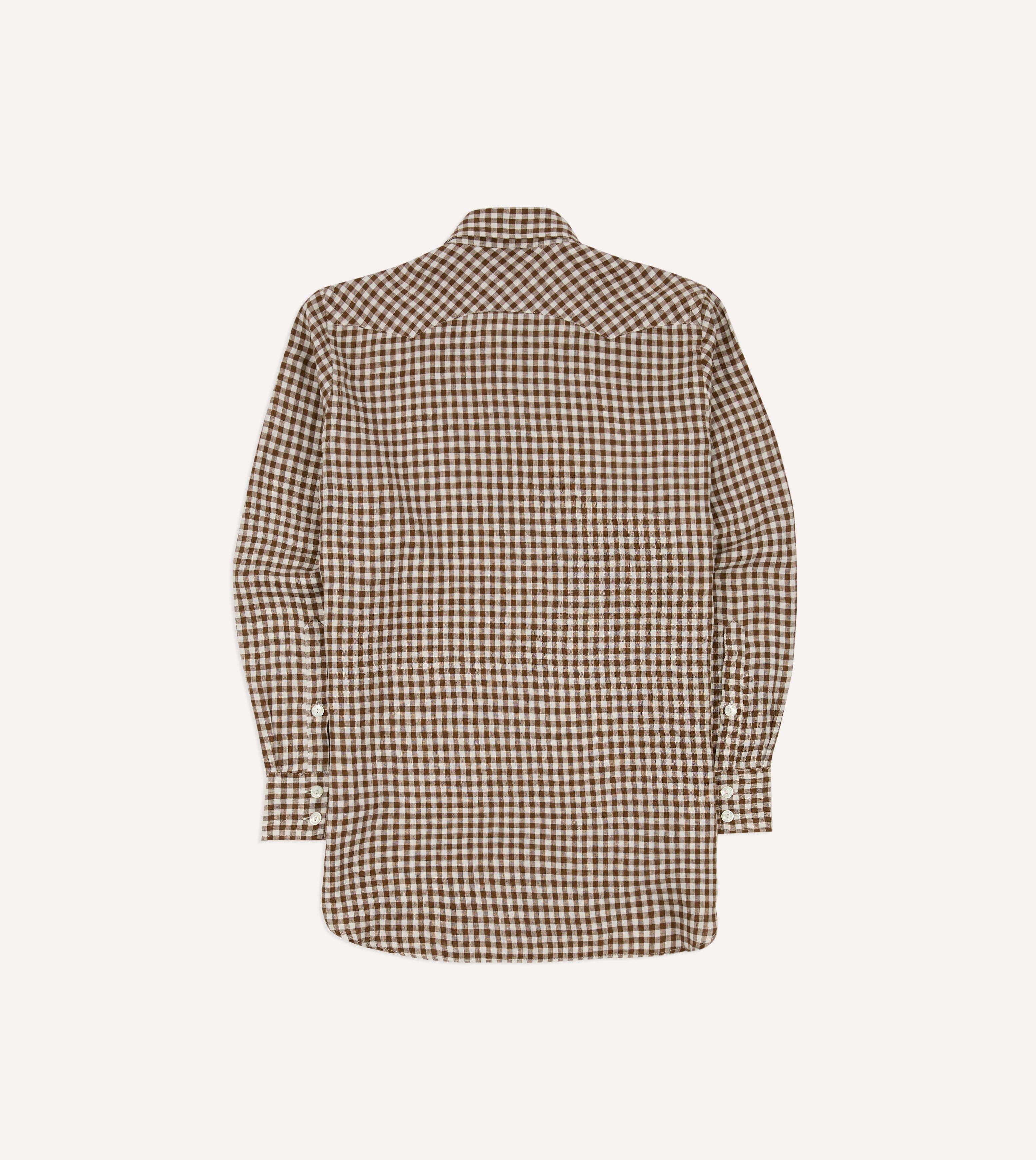 Brown Gingham Check Linen Two-Pocket Western Shirt – Drakes US