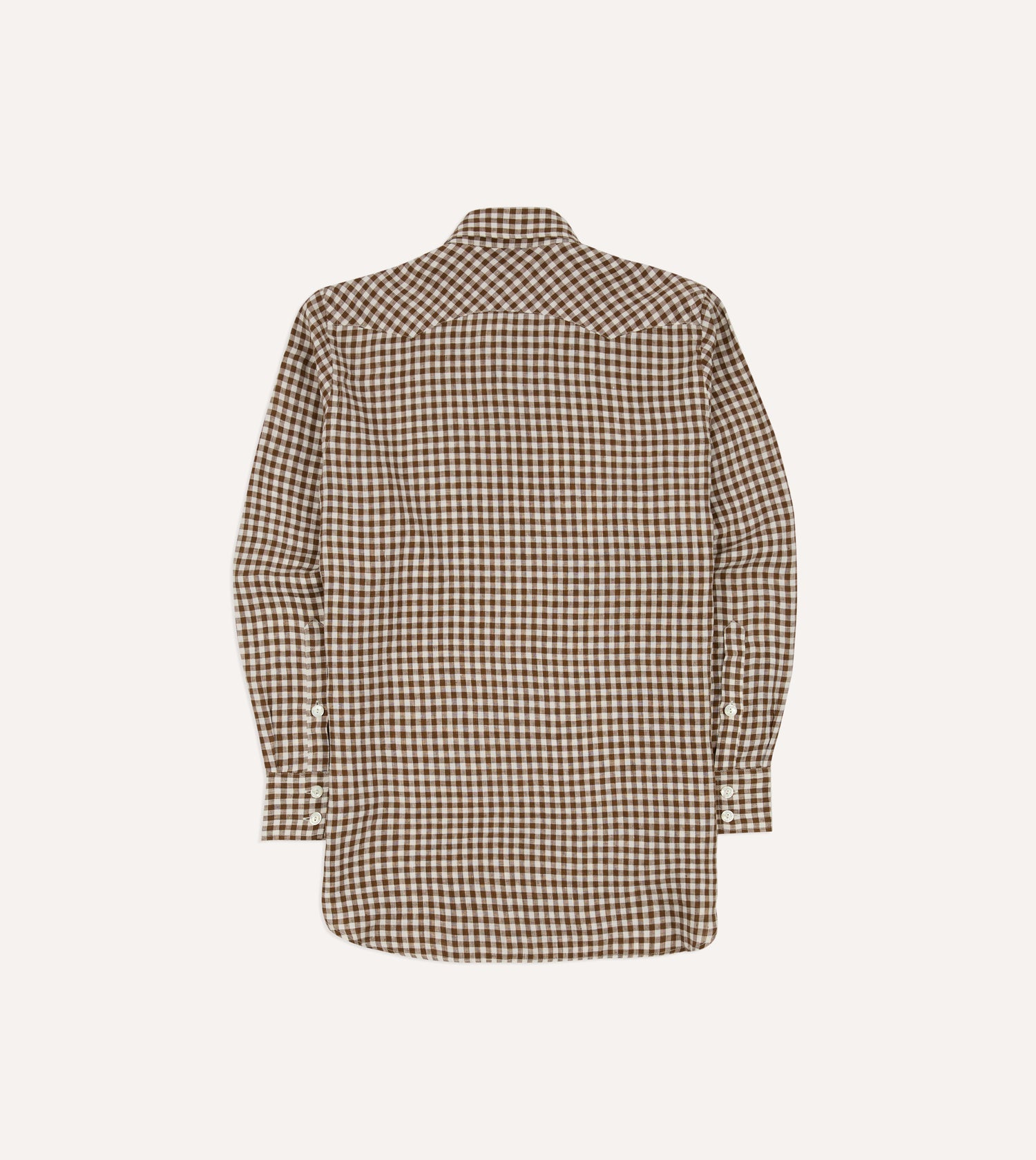Brown Gingham Check Linen Two-Pocket Western Shirt