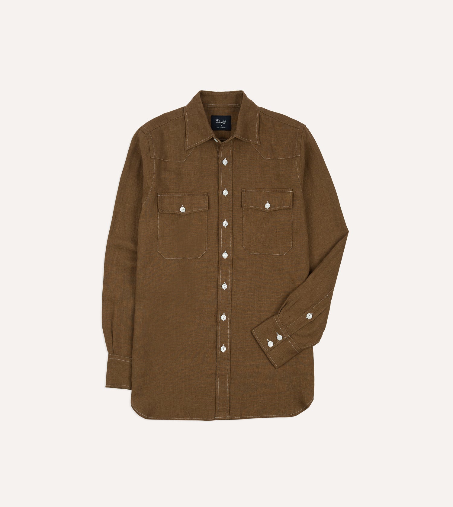 Brown Linen Two-Pocket Western Shirt