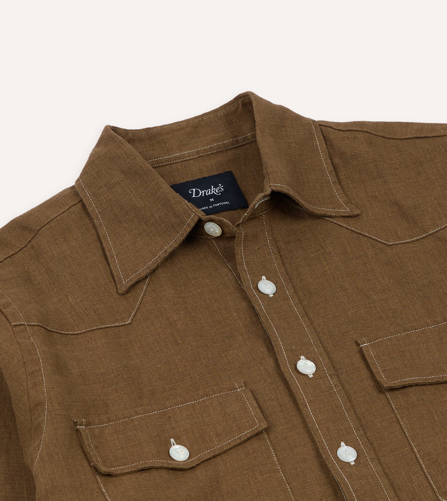 Brown Linen Two-Pocket Western Shirt Drakes US Brown Linen Two-Pocket Western Shirt Drakes US