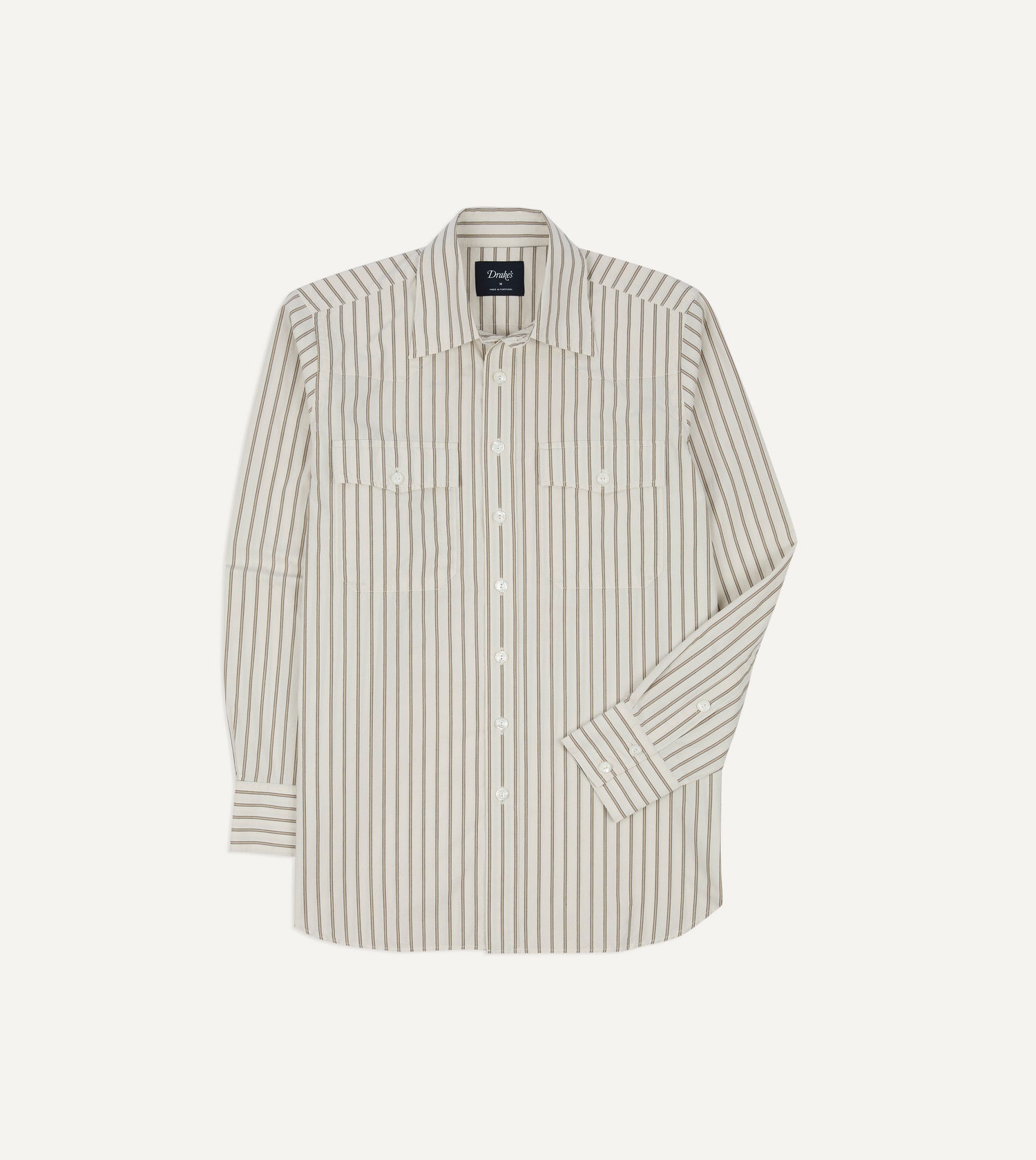 Ecru Stripe Cotton Two-Pocket Western Shirt