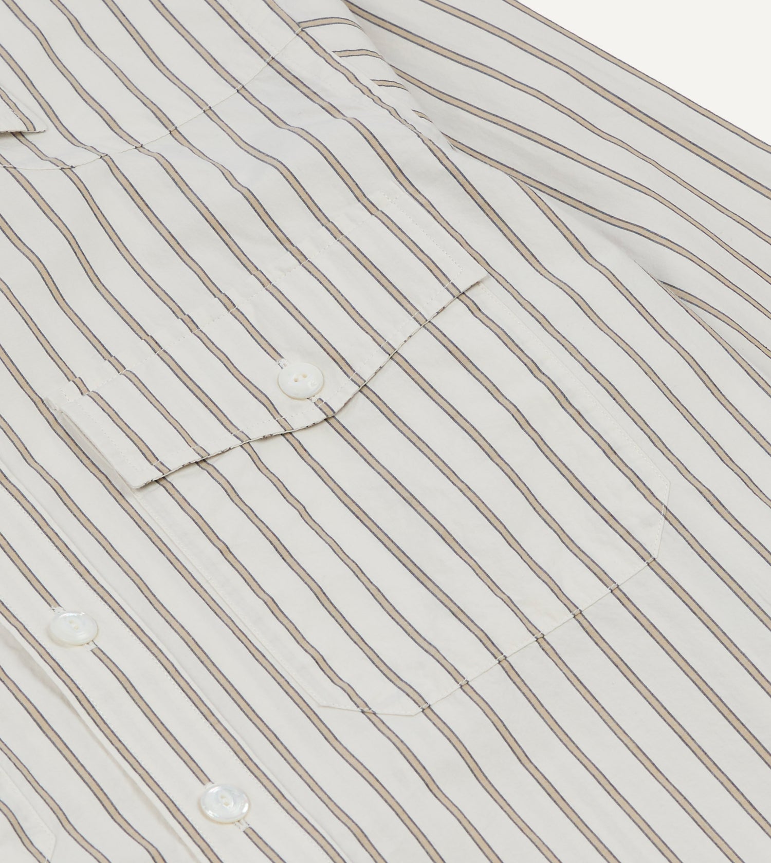 Ecru Stripe Cotton Two-Pocket Western Shirt
