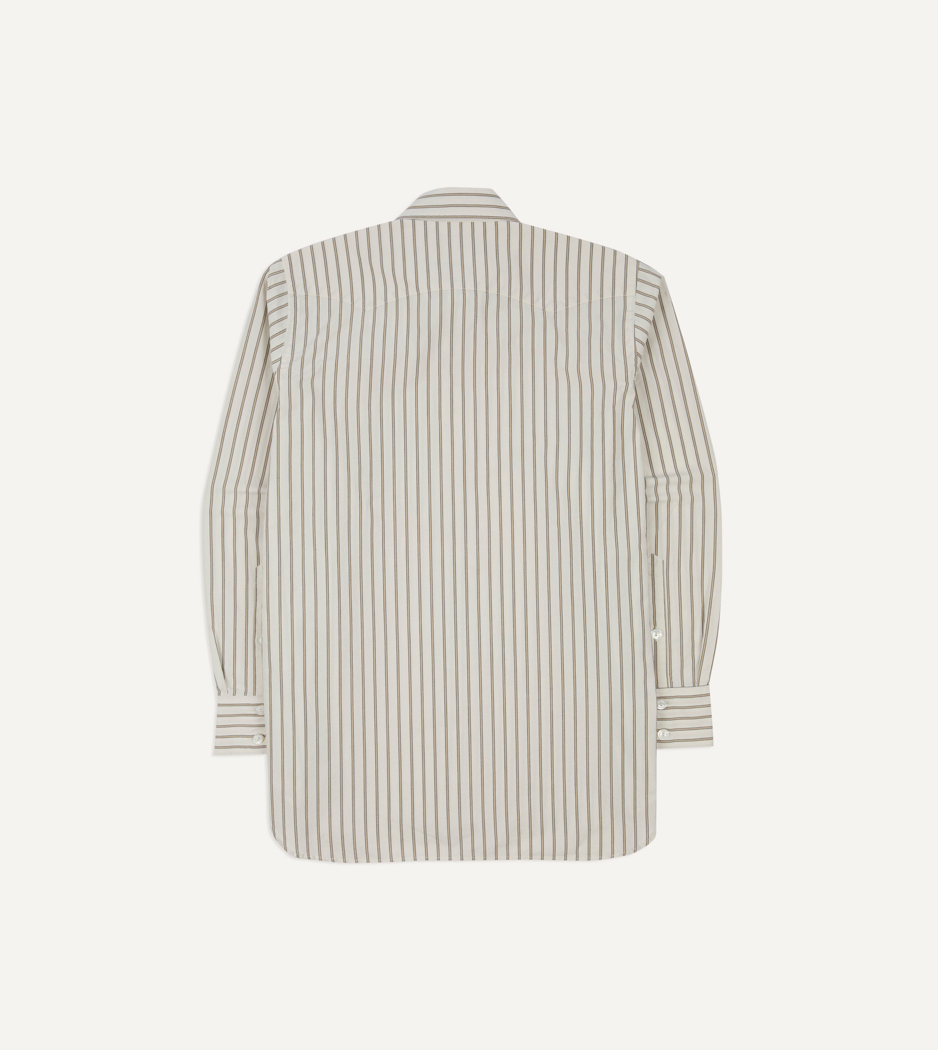 Ecru Stripe Cotton Two-Pocket Western Shirt