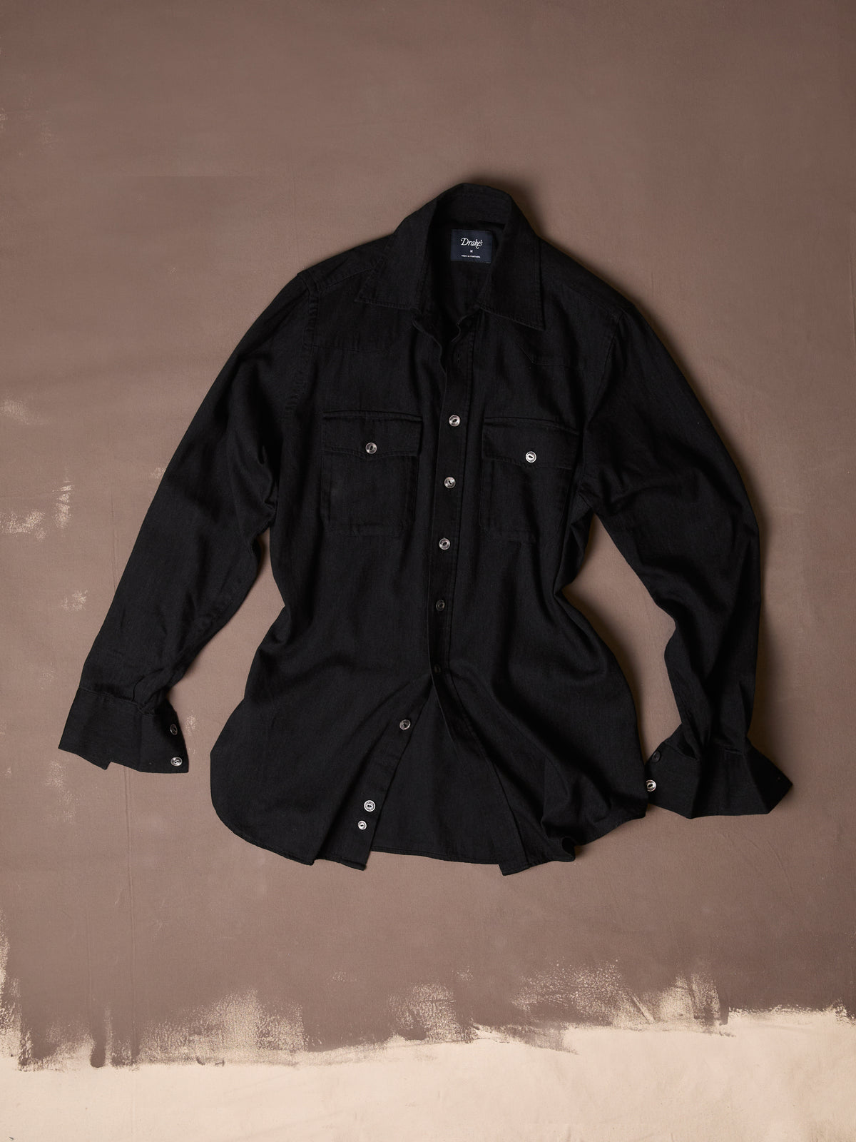 Black Denim Two-Pocket Western Shirt