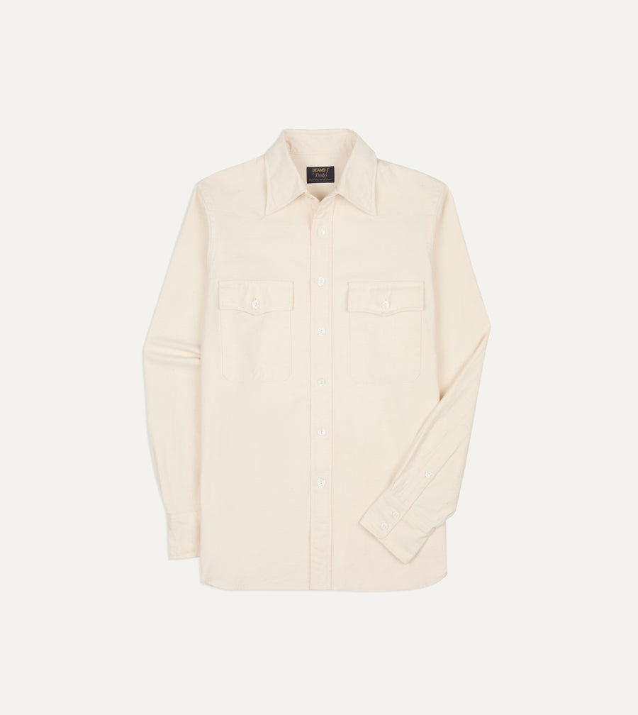 BEAMS F & Drake's Ecru Twill Two-Pocket Western Shirt