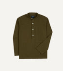 Khaki Cotton Mandarin Collar Popover Shirt