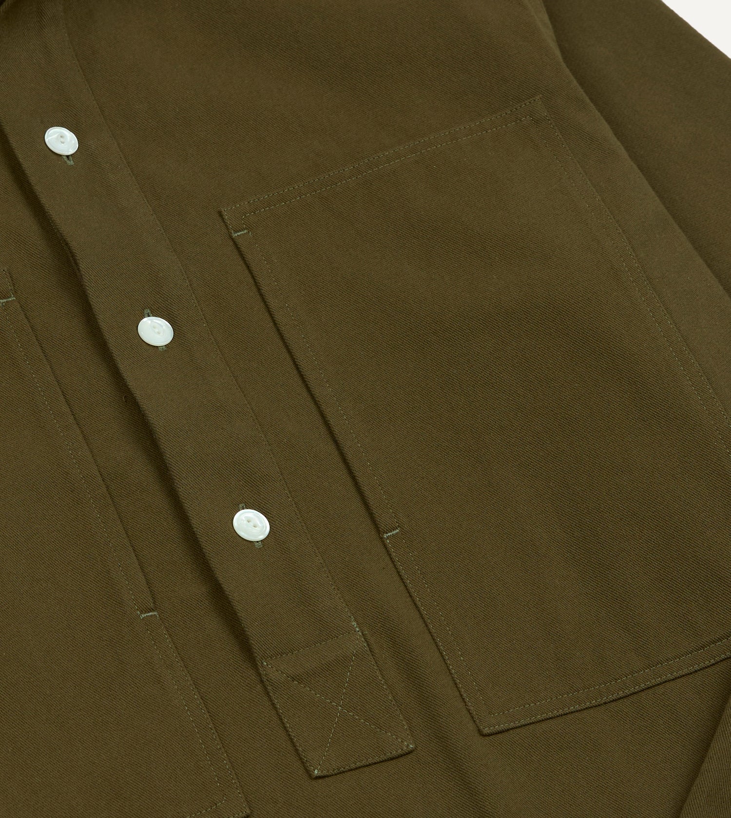 Khaki Cotton Mandarin Collar Popover Shirt