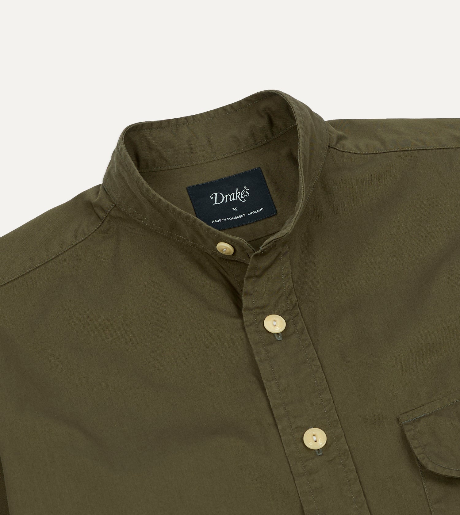 Olive Cotton Mandarin Collar Shirt