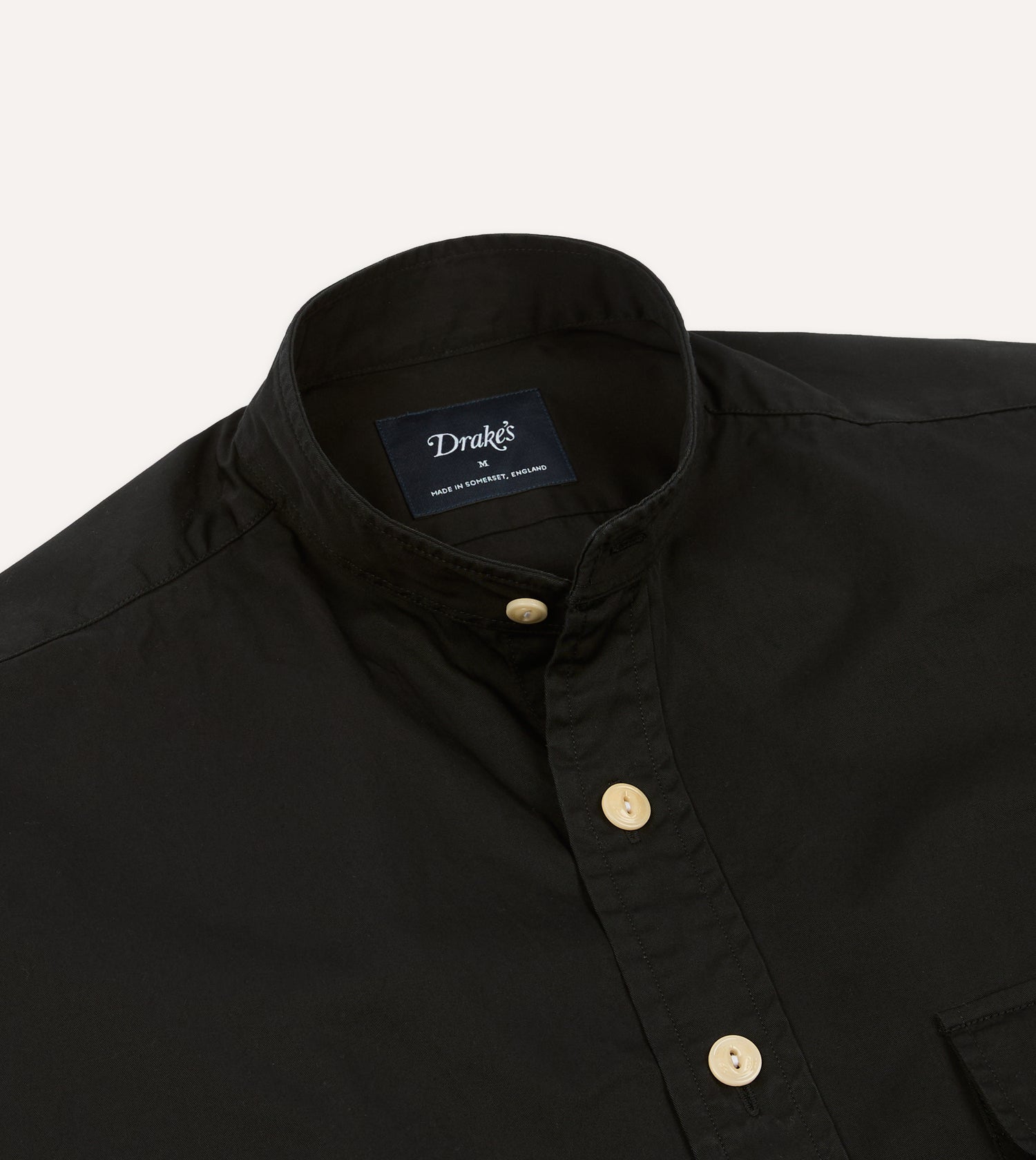 Black Cotton Mandarin Collar Shirt