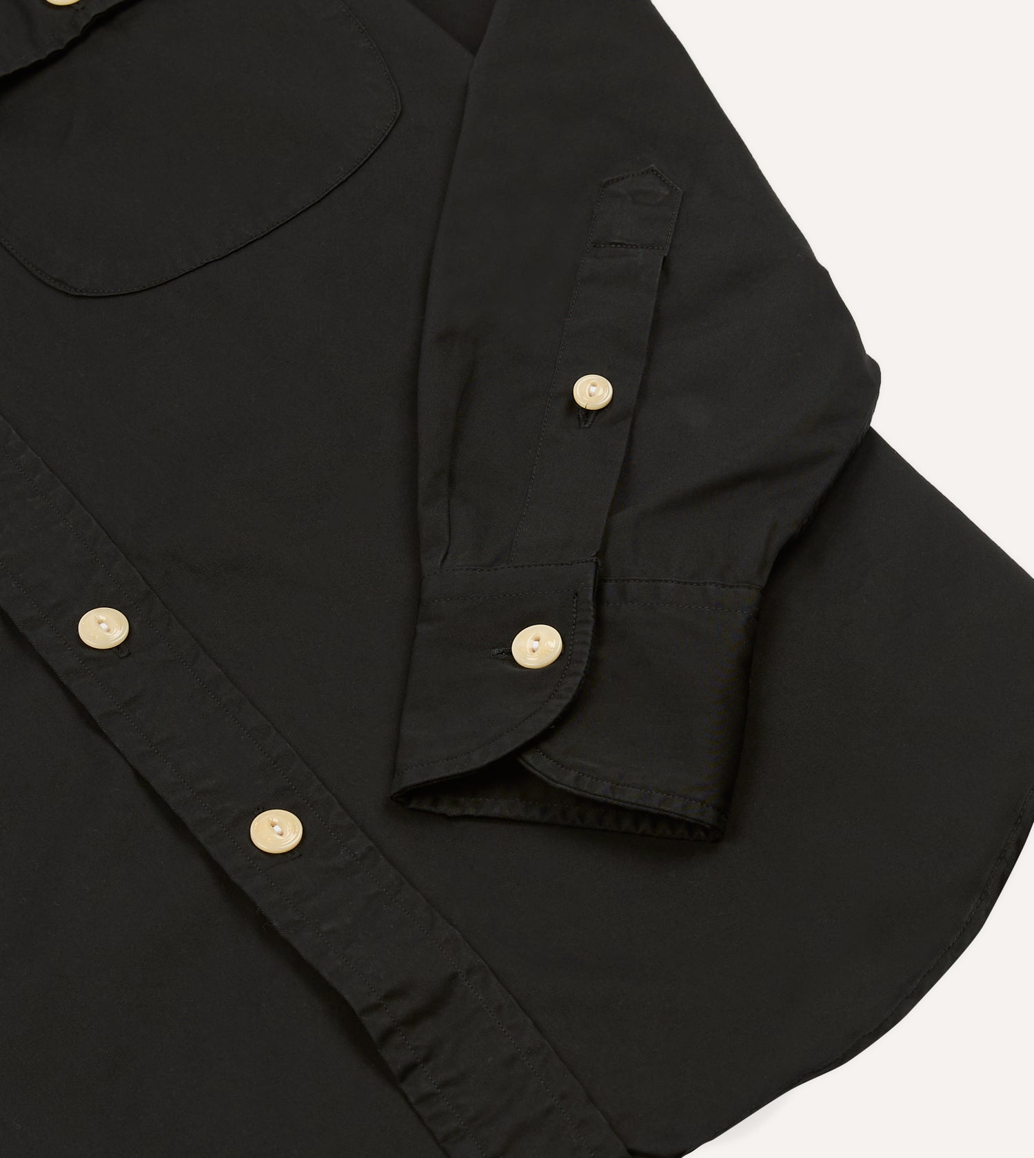 Black Cotton Mandarin Collar Shirt