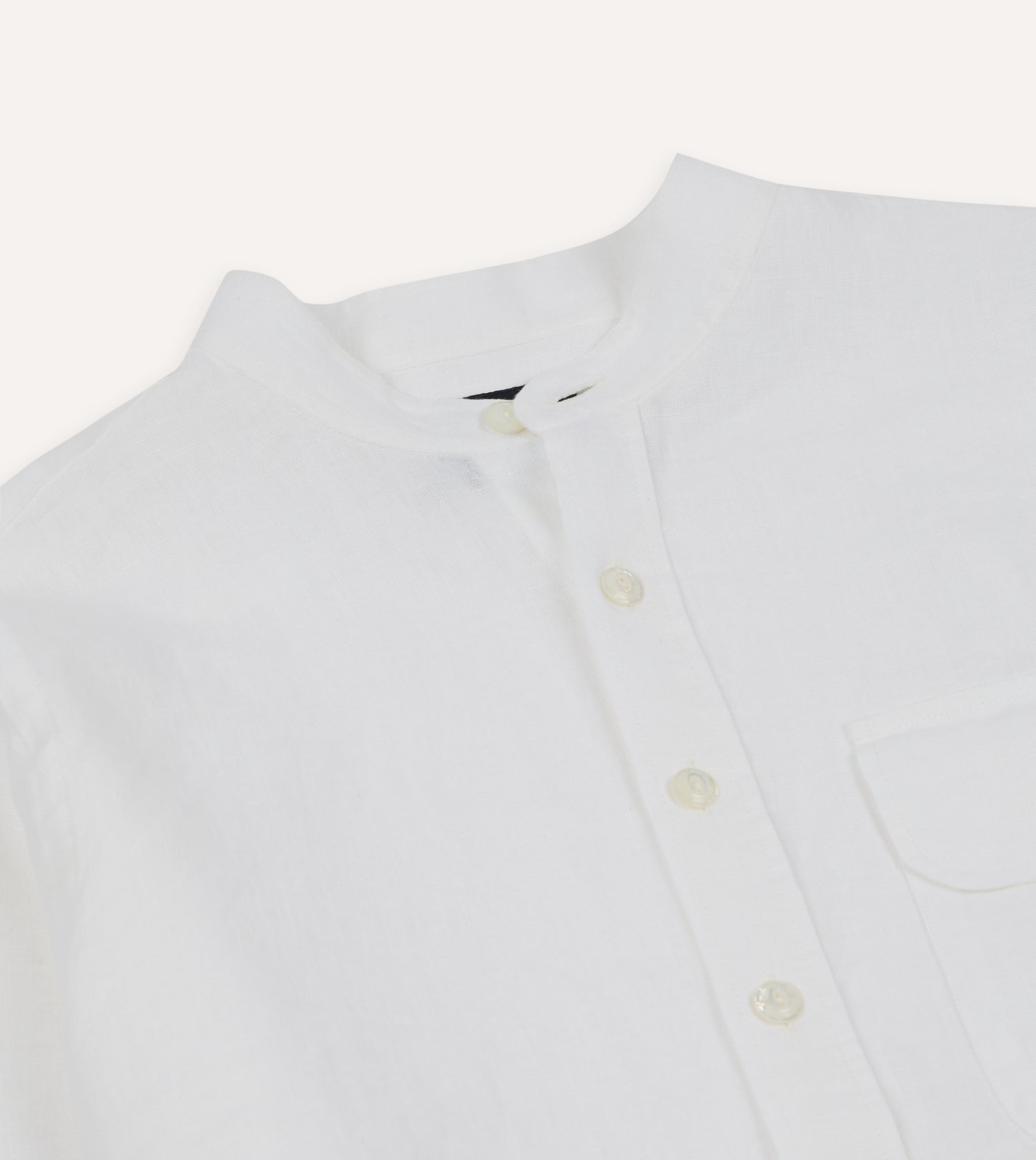 White Linen Mandarin Collar Shirt