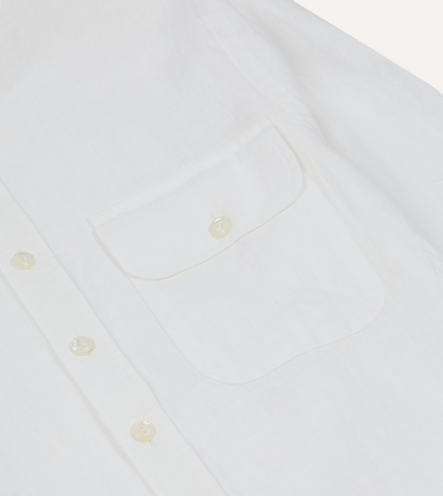 White Linen Mandarin Collar Shirt