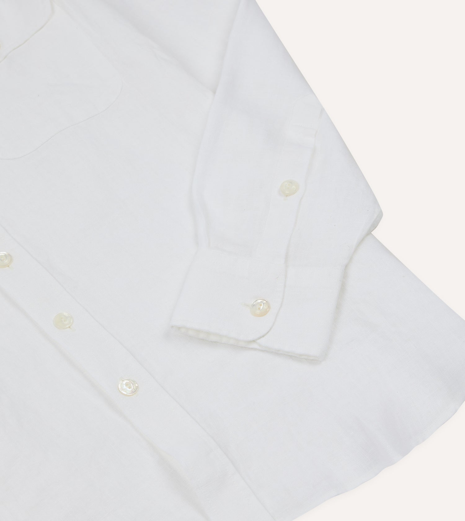 White Linen Mandarin Collar Shirt