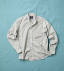 White and Navy Stripe Cotton Mandarin Collar Shirt