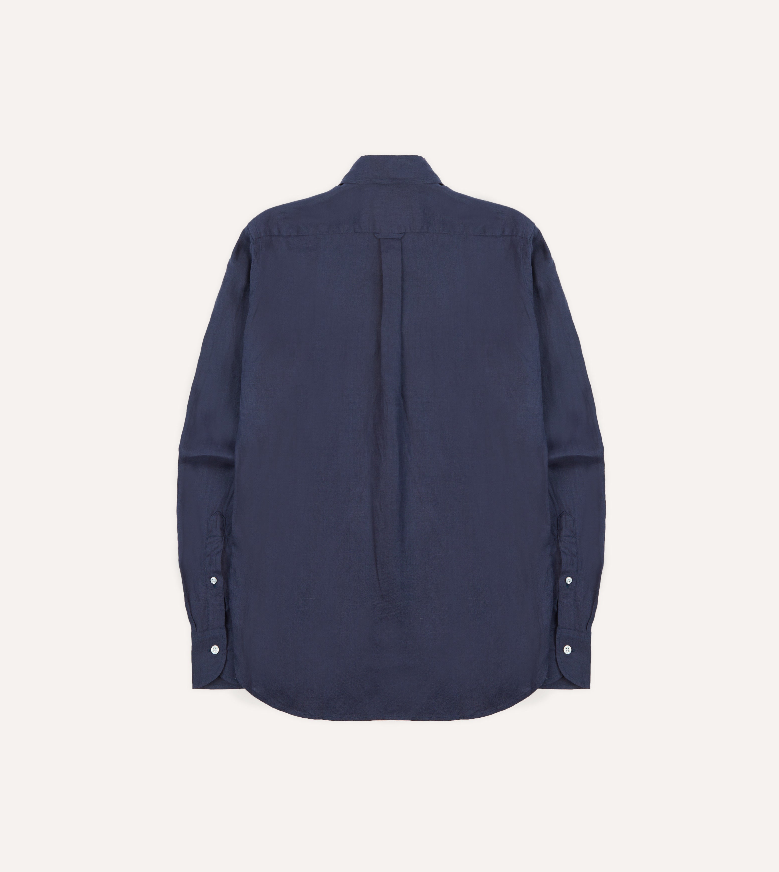 Navy Linen Long Point Collar Popover Shirt