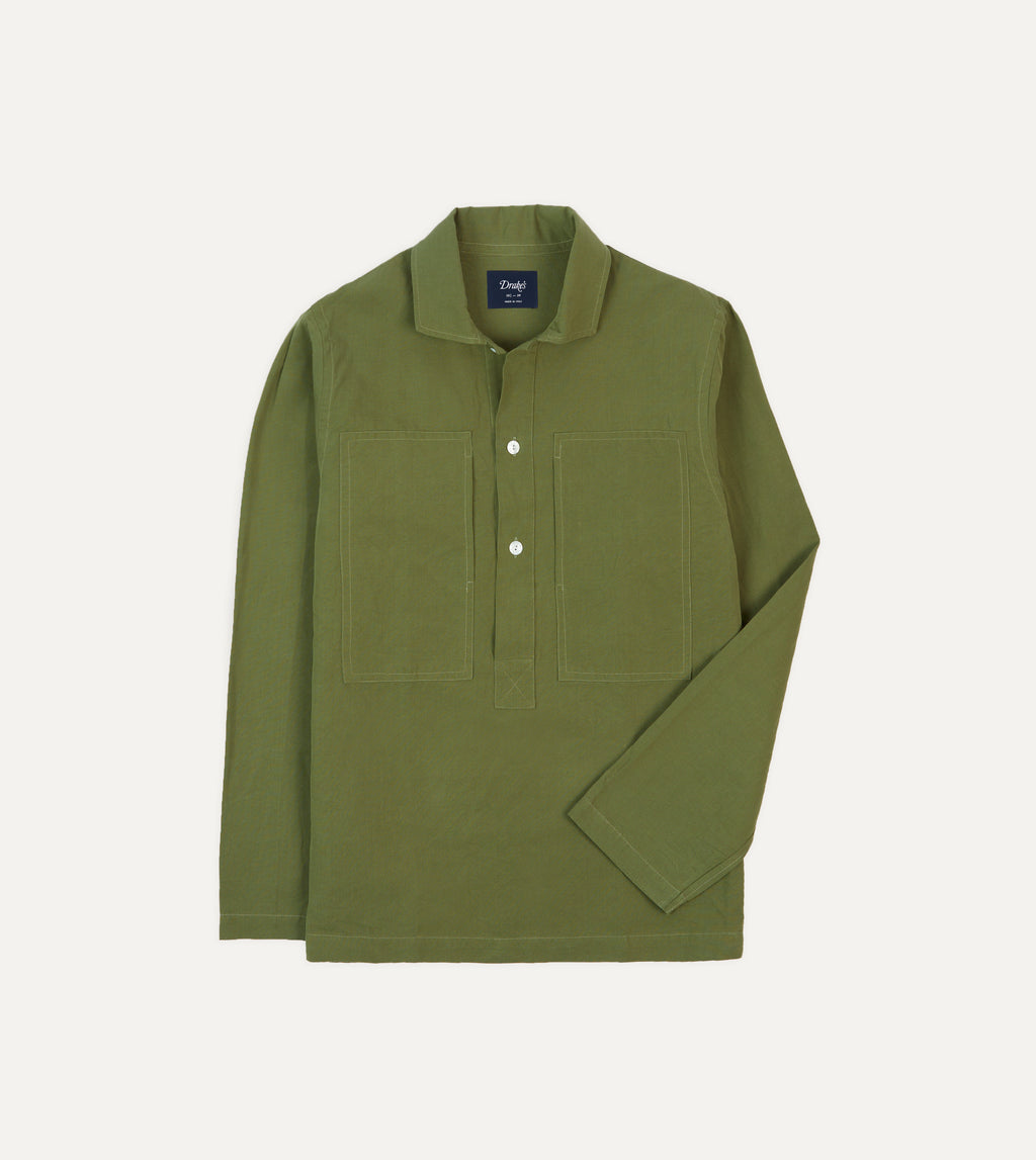 Olive Cotton-Linen Popover Shirt – Drakes US
