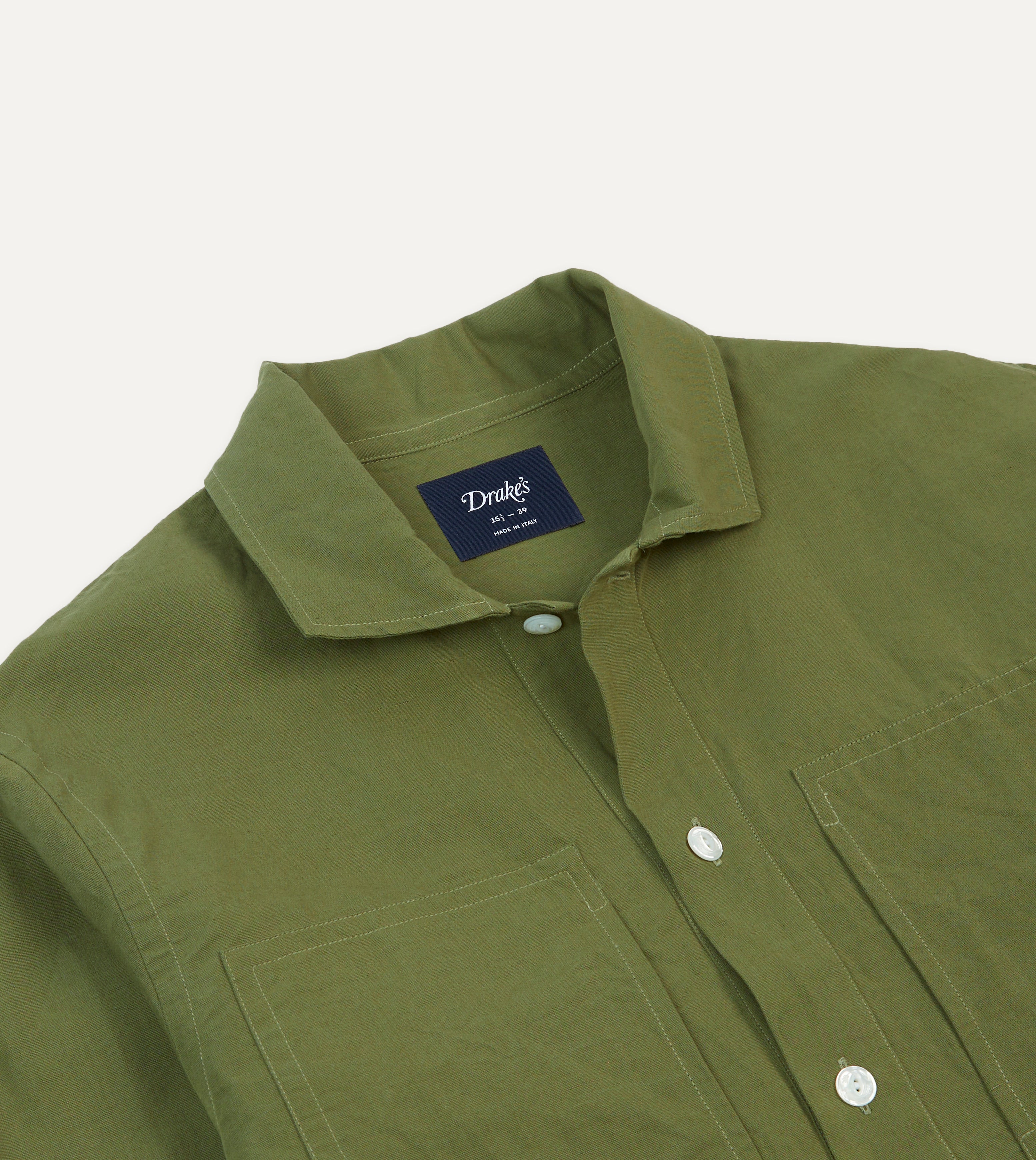 Olive Cotton-Linen Popover Shirt – Drakes US