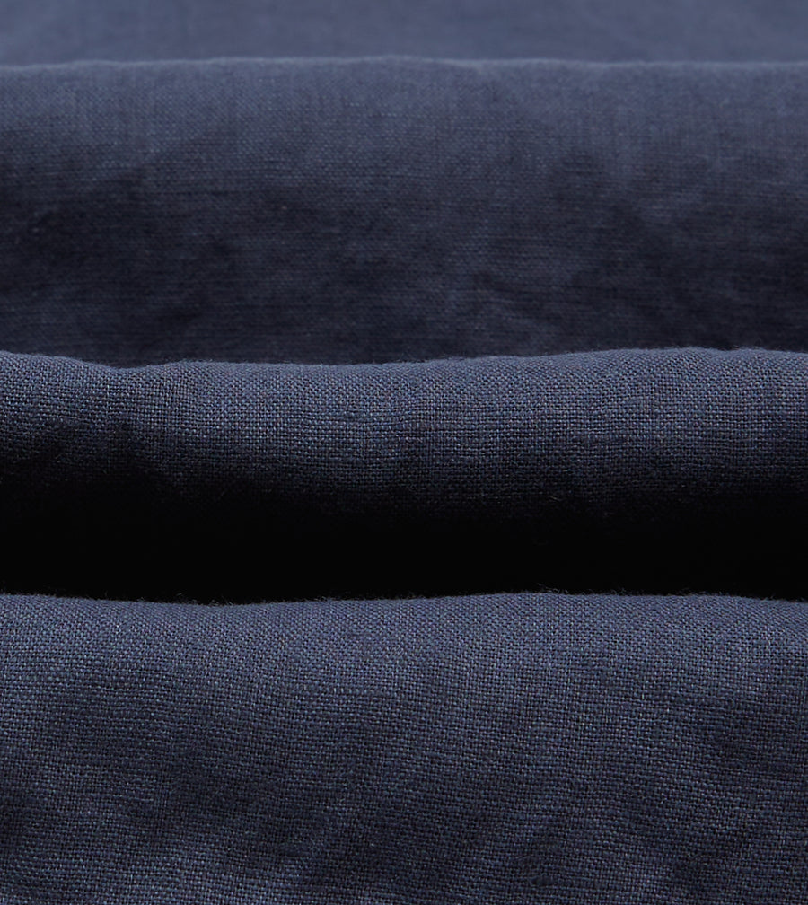 Navy Linen Mandarin Collar Popover Shirt