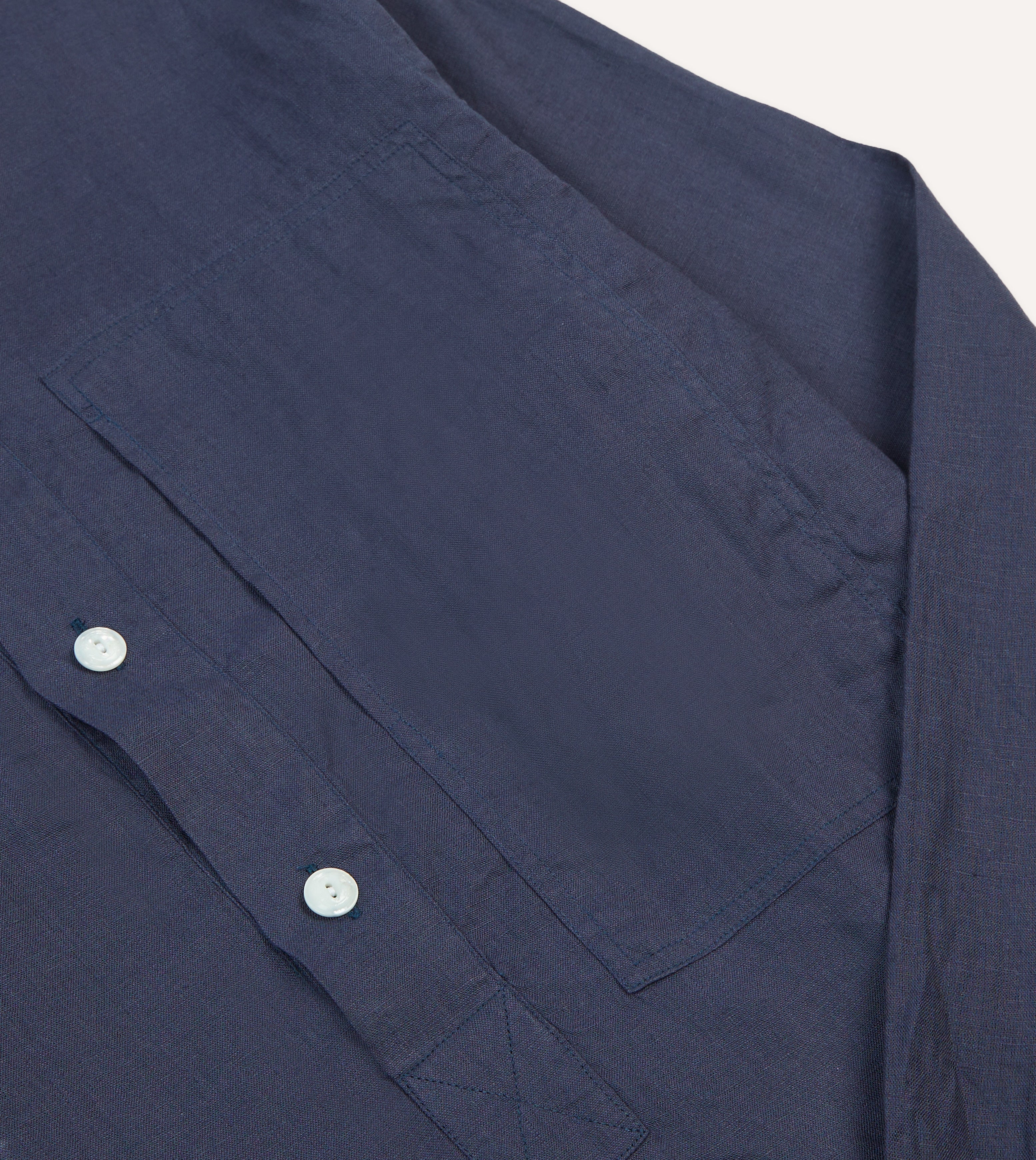 Navy Linen Mandarin Collar Popover Shirt – Drakes US