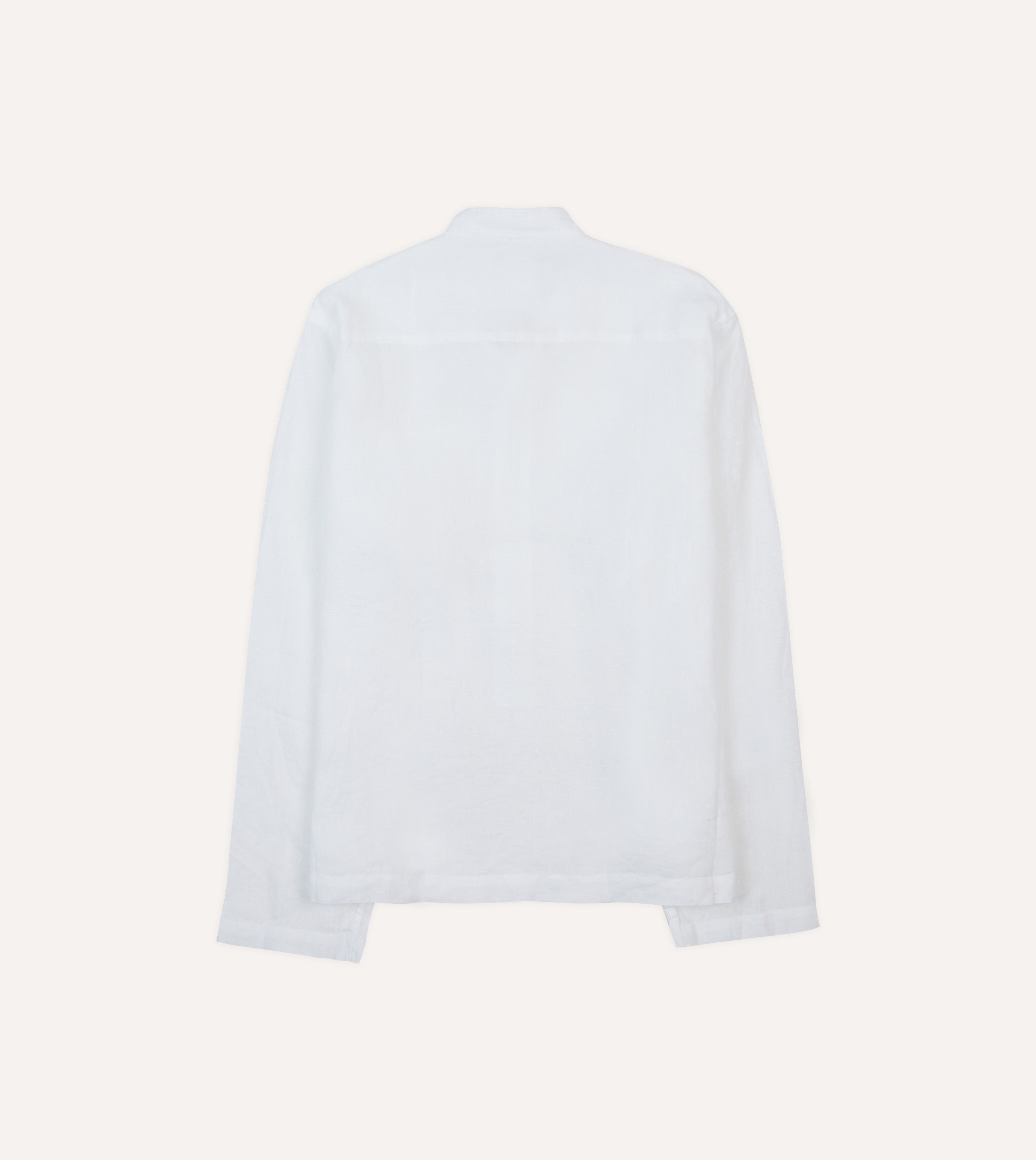 White Linen Mandarin Collar Popover Shirt