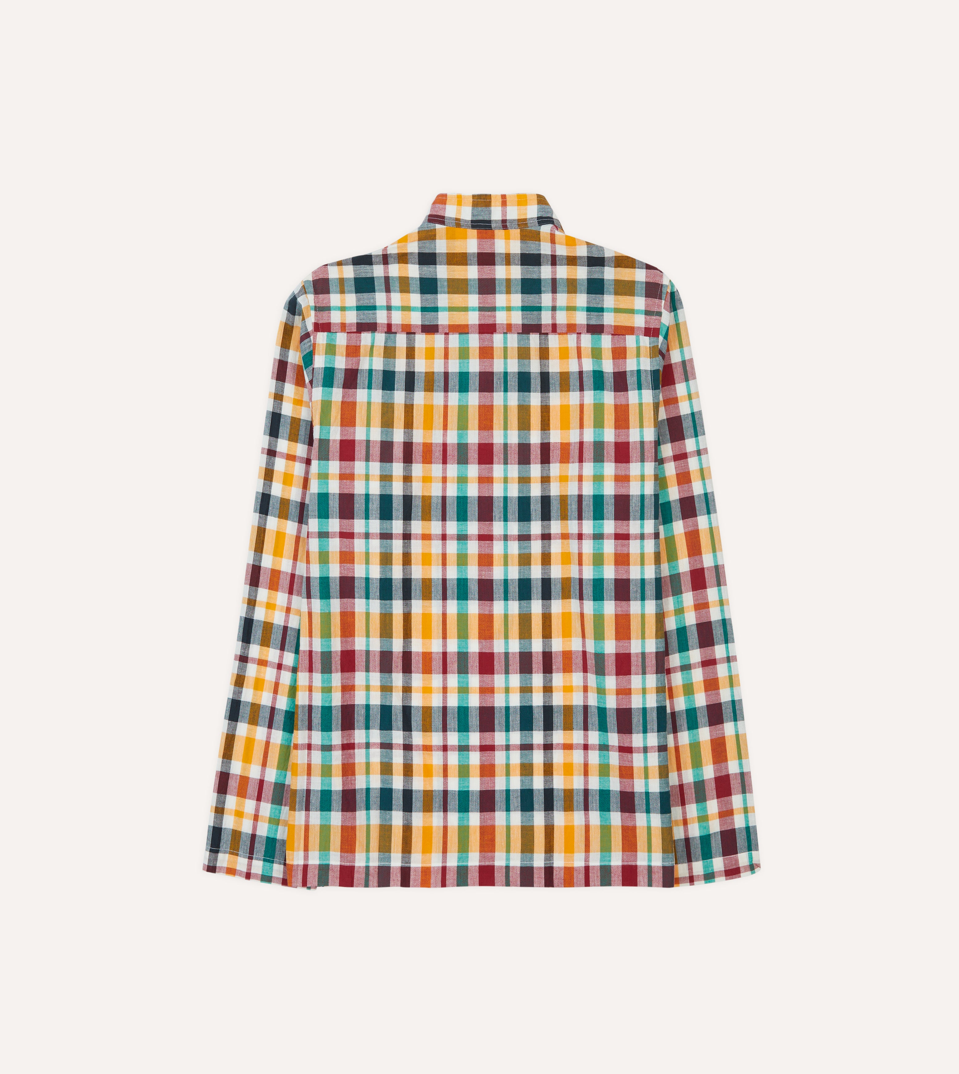 Red, Blue and Green Madras Check Cotton Mandarin Collar Popover Shirt