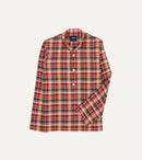 Brown, Navy and Red Madras Check Cotton Mandarin Collar Popover Shirt