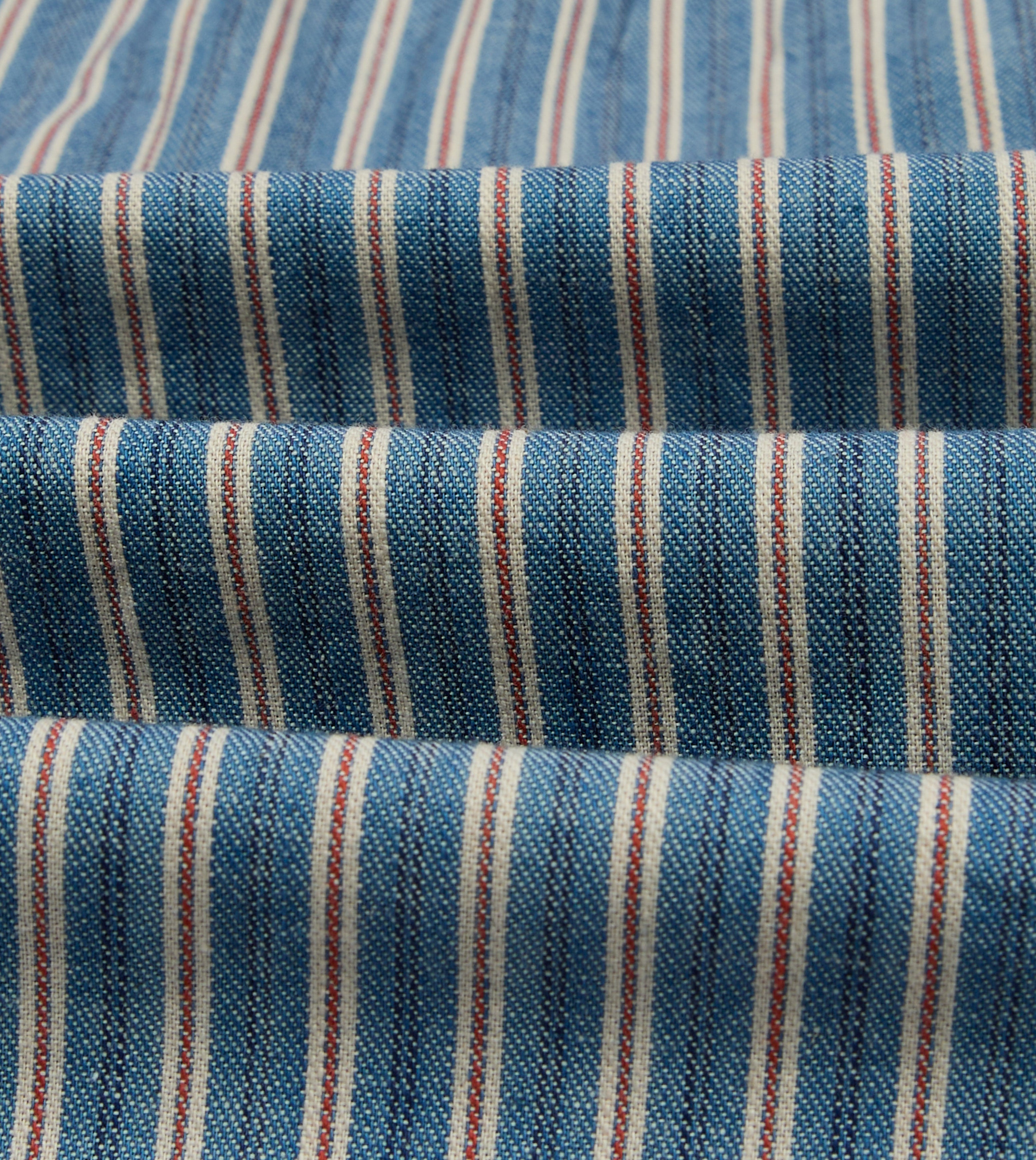 Indigo Stripe Cotton Mandarin Collar Popover Shirt