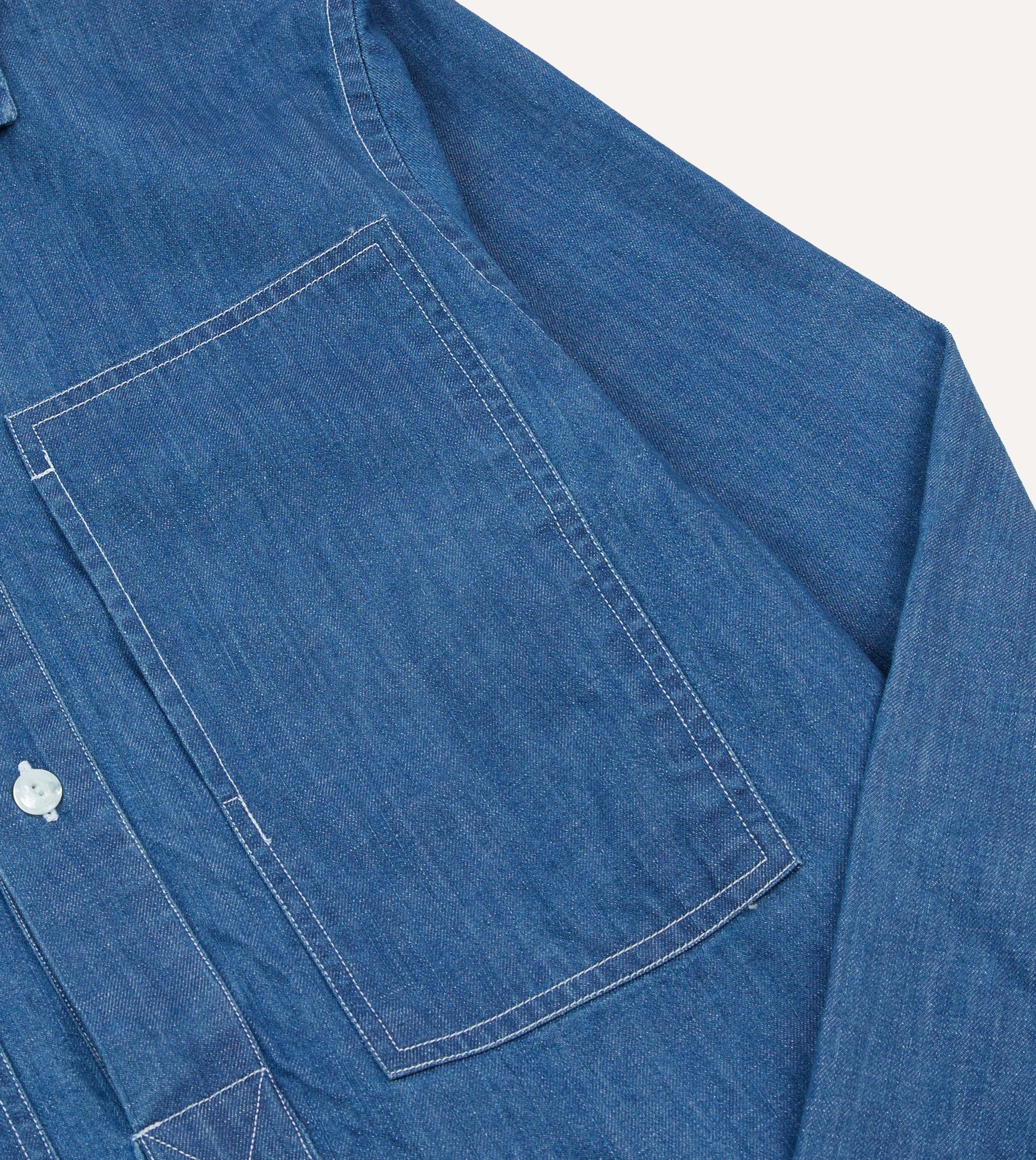 Blue Denim Spread Collar Popover Shirt