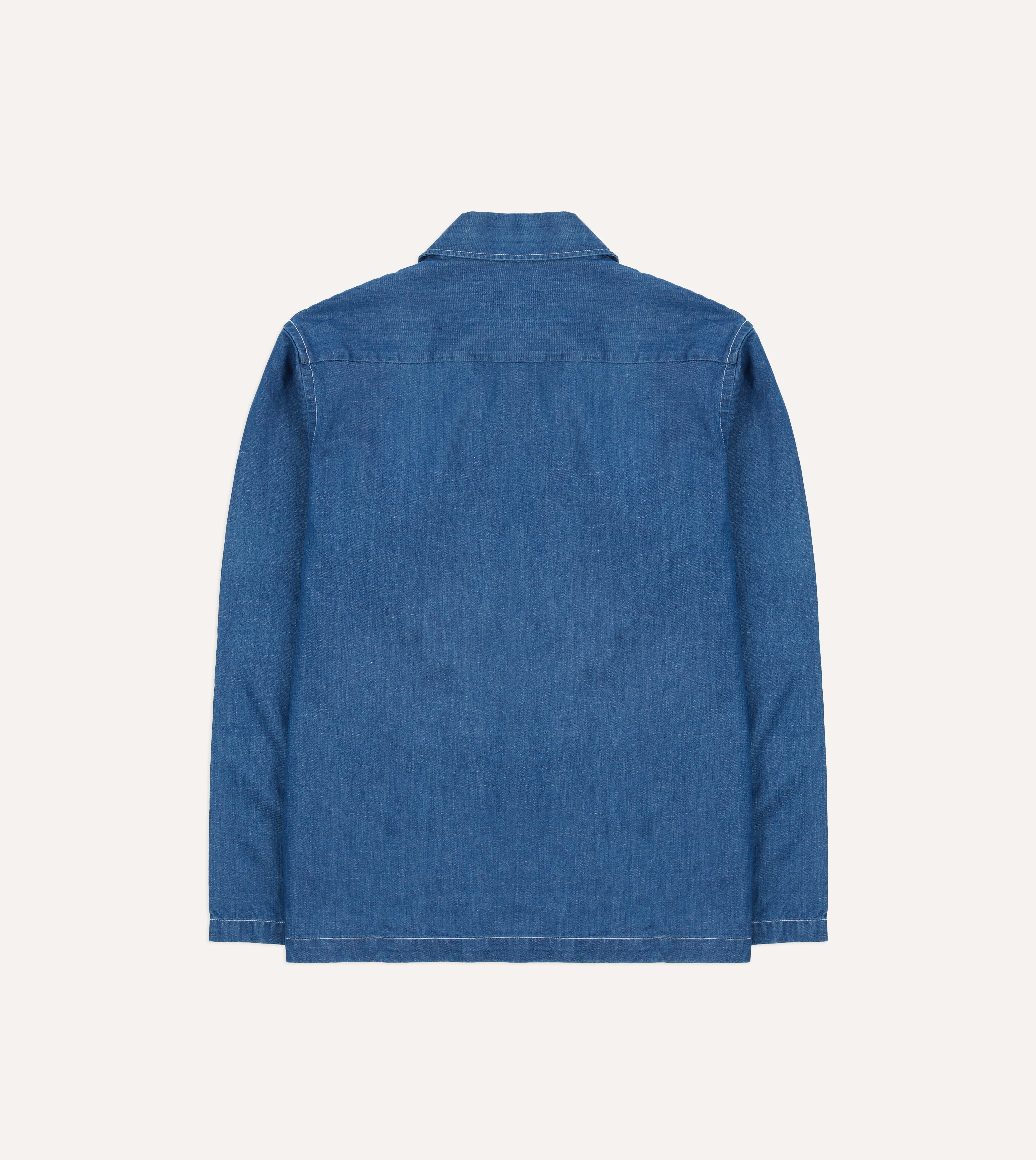 Blue Denim Spread Collar Popover Shirt