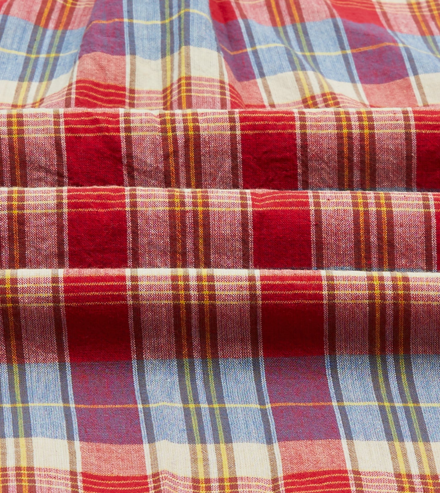 Red and Blue Madras Check Cotton Button-Down Popover Shirt