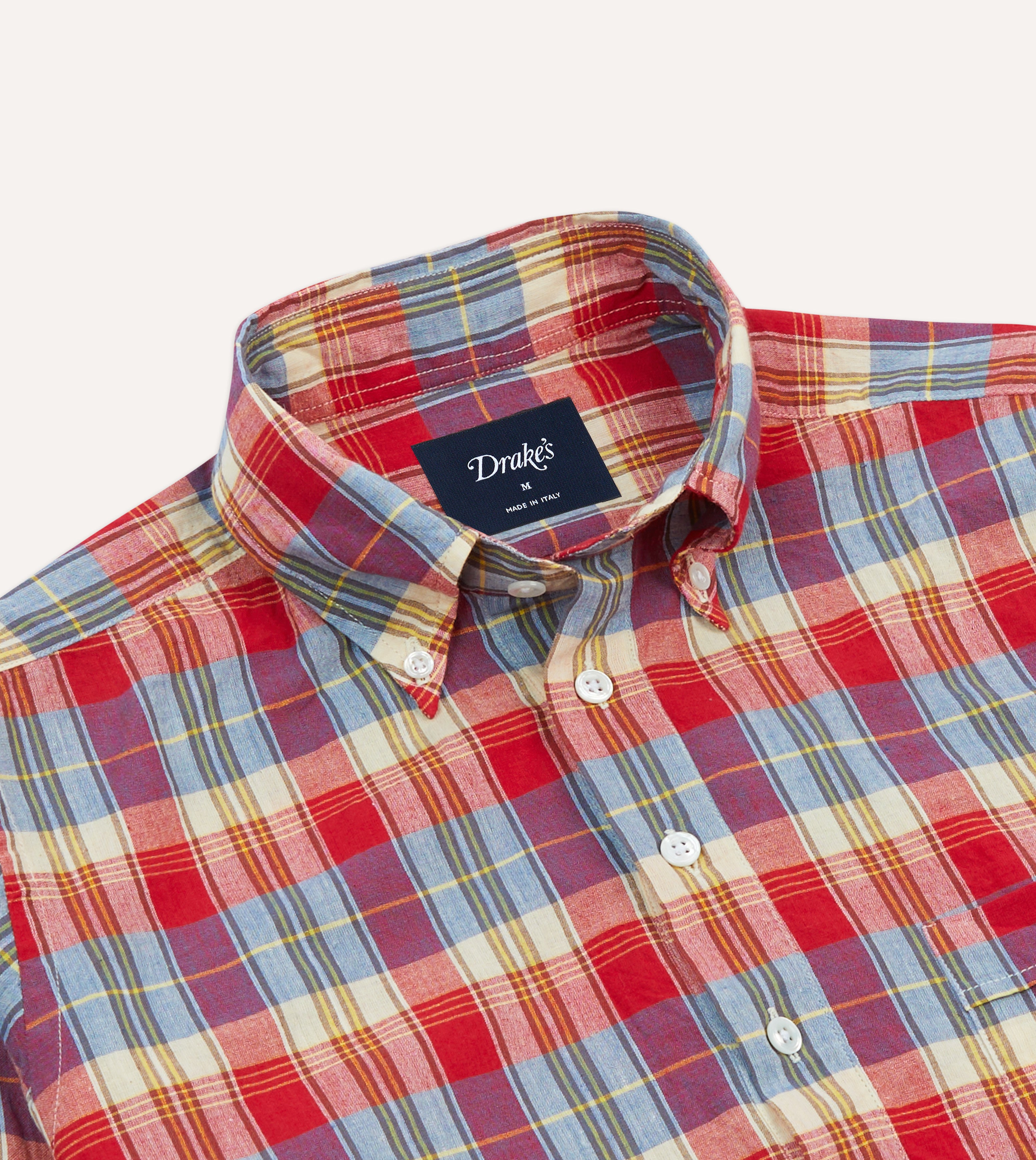 Red and Blue Madras Check Cotton Button-Down Popover Shirt – Drakes US