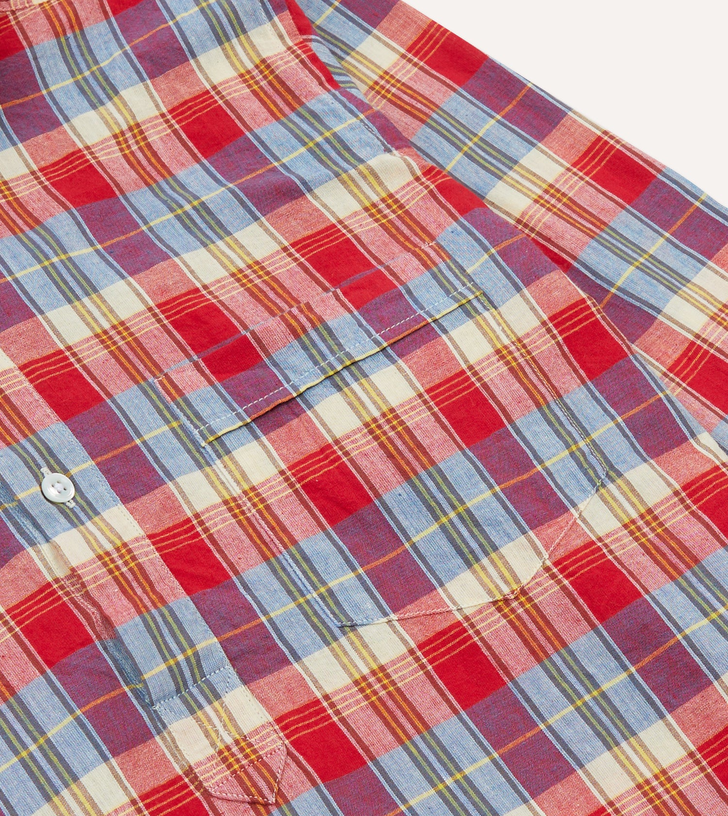 Red and Blue Madras Check Cotton Button-Down Popover Shirt